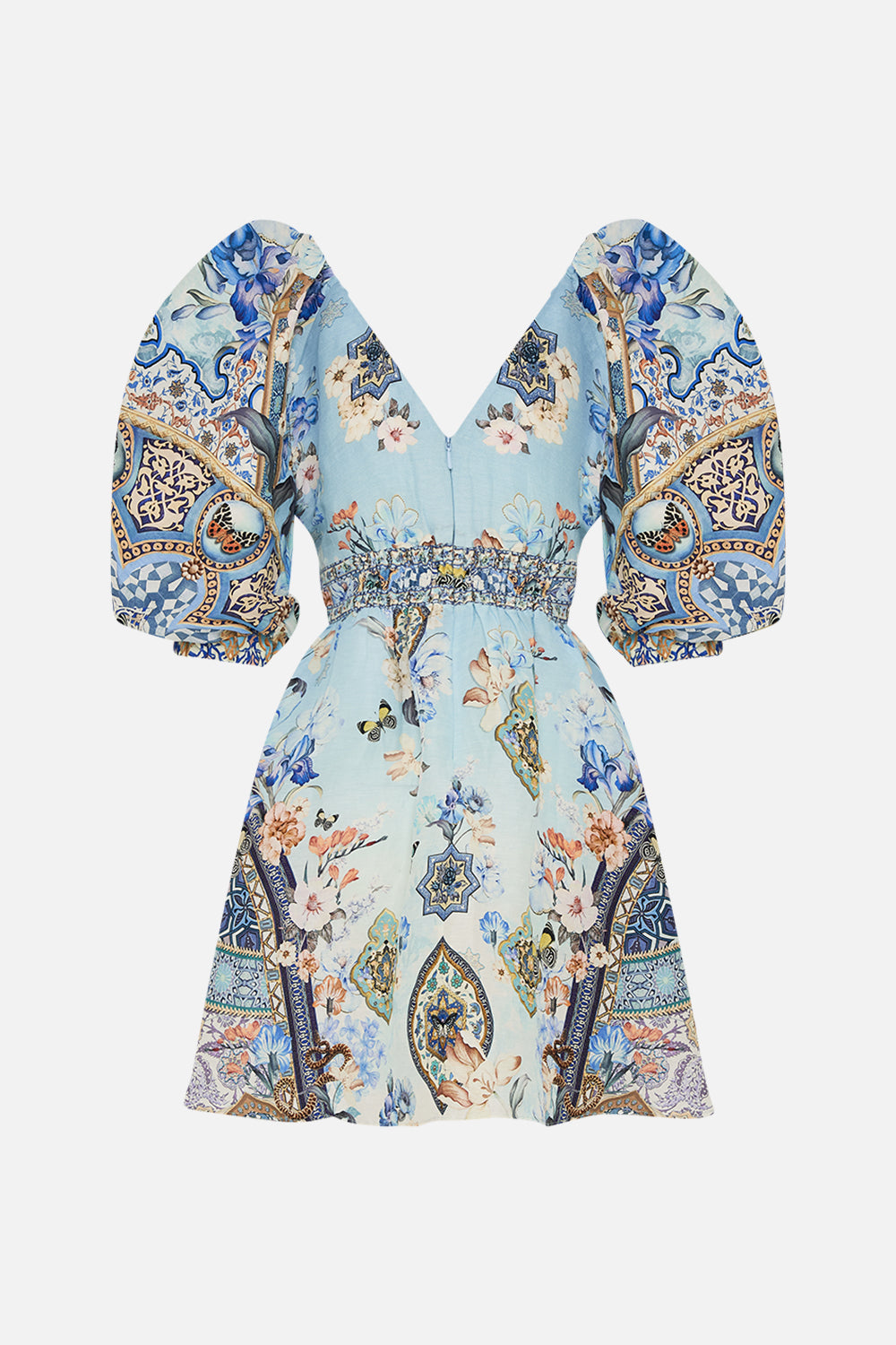 The CAMILLA PUFF SLEEVE MINI DRESS AL MANIAL PALACE MEMOIRS in our  print.