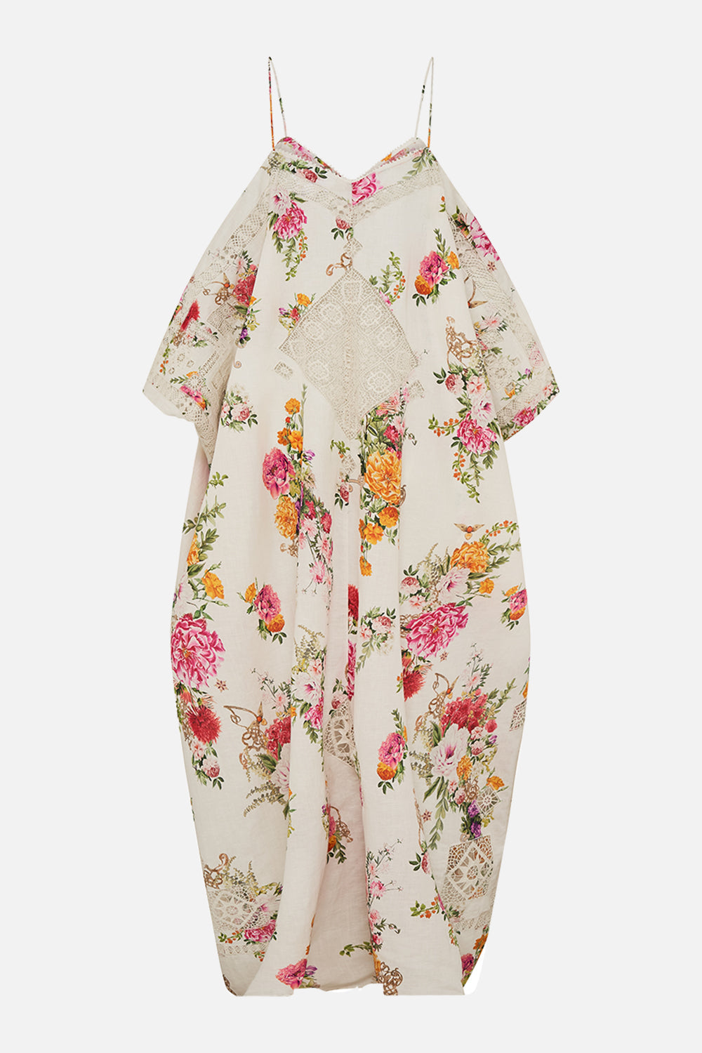 CAMILLA Shoestring strap kaftan in Egyptian rose print.