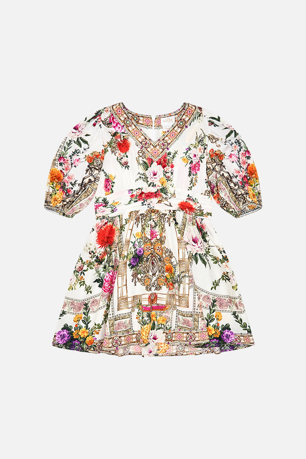 The CAMILLA KIDS MINI DRESS WITH WAIST SASH AND BOW 4-10 EGYPTIAN ROSE in our EGYPTIAN ROSE print.