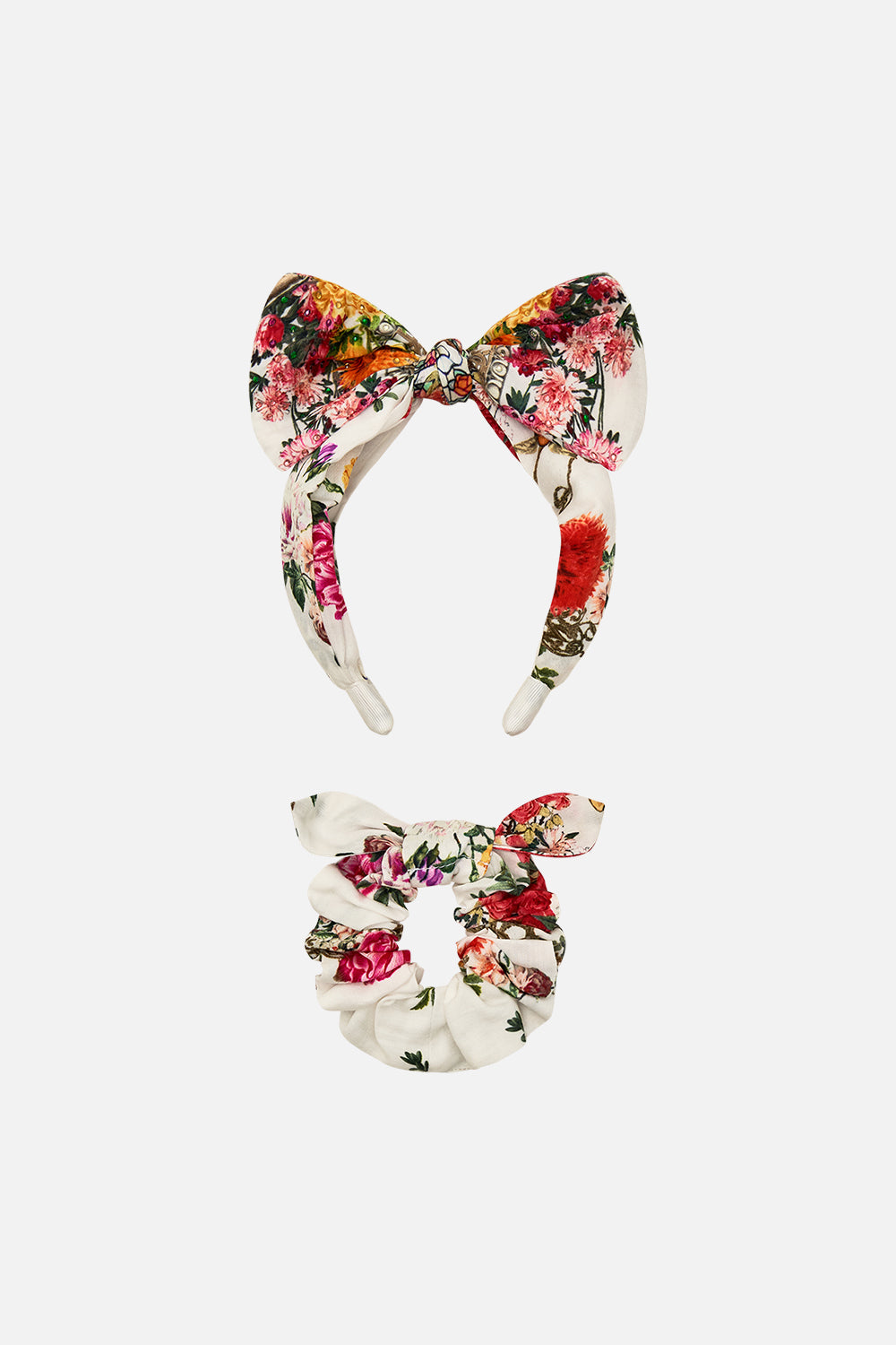 Milla By CAMILLA Kids bow headband and scrunchie set in Egyptian rose print.
