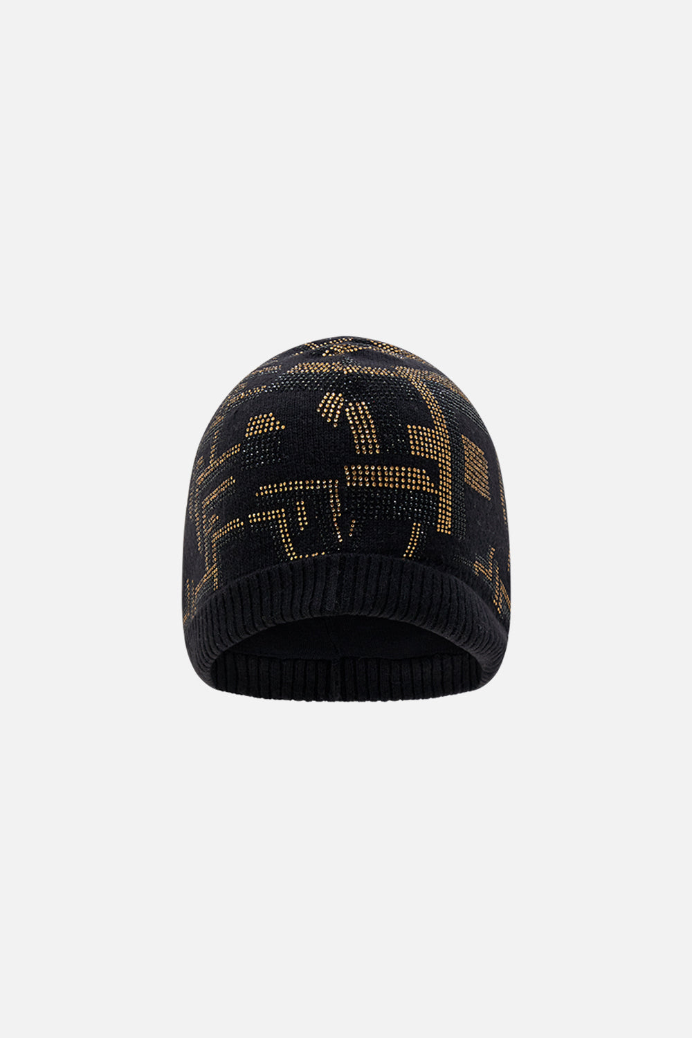 The CAMILLA KNIT BEANIE TEMPLES OF DENDARA in our TEMPLES OF DENDARA print.