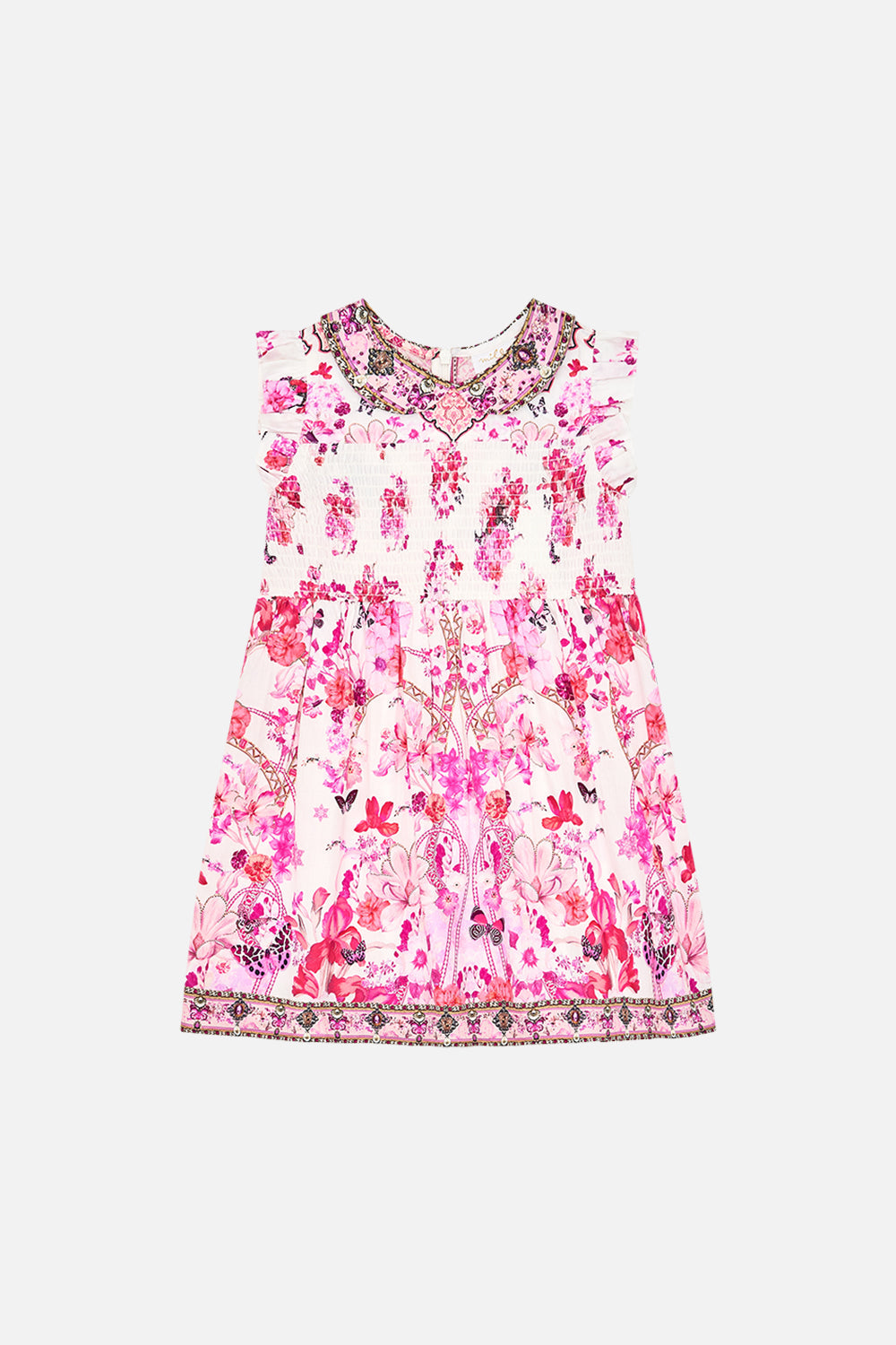 KIDS SHIRRED MINI DRESS WITH COLLAR 4-10 BOTANICAL NOVELLA