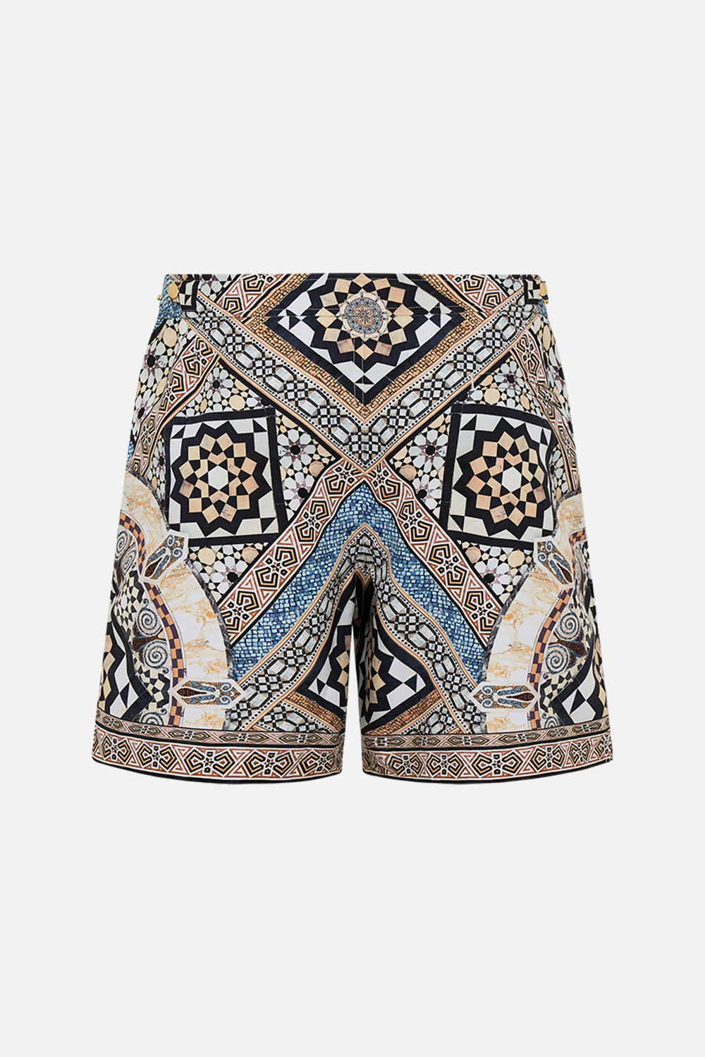 The CAMILLA MID LENGTH SWIM SHORT MAKE ME YOUR MOSAIC in our  print.
