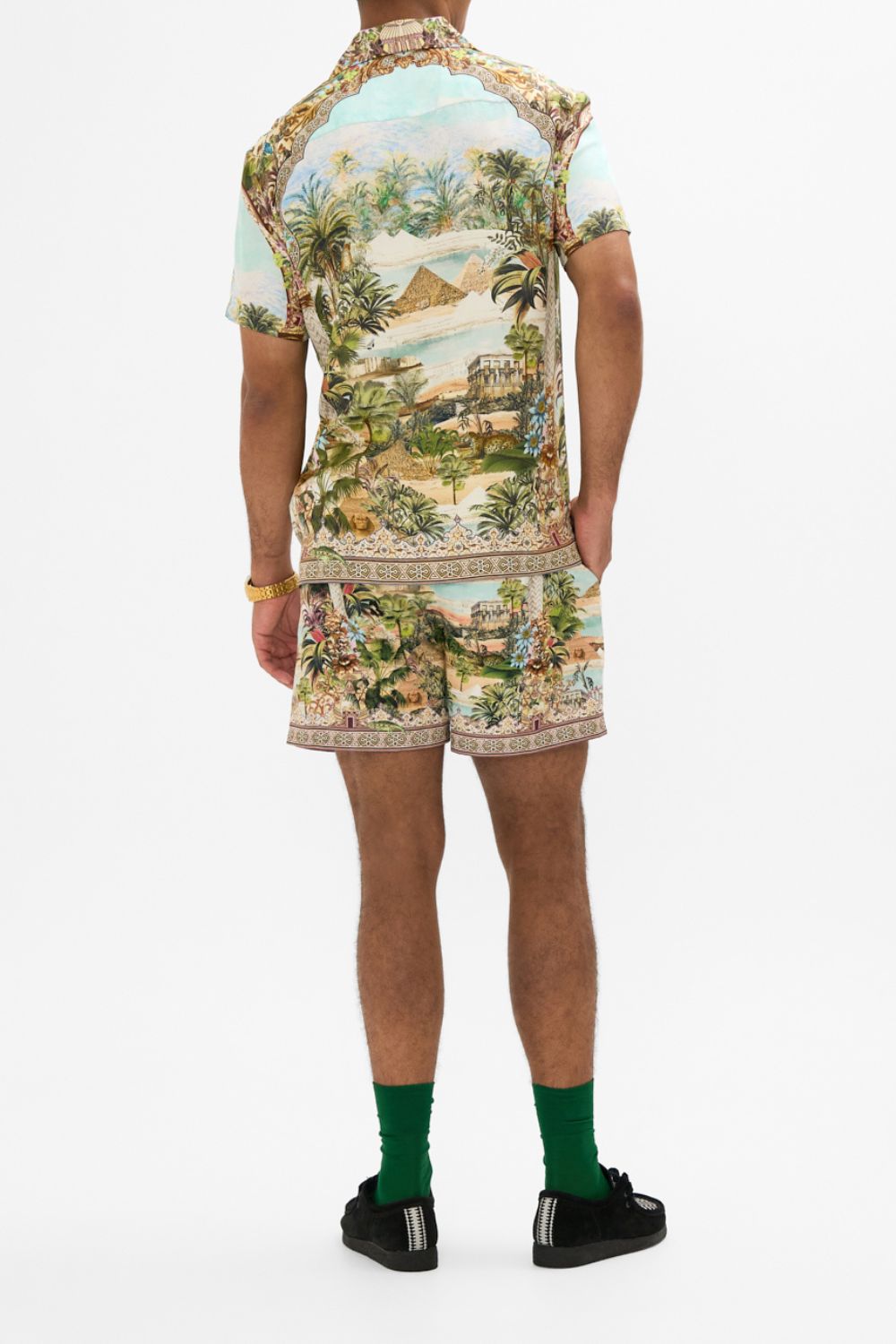 CAMILLA Short Sleeve Camp Collared Shirt in Views of the Valley Print