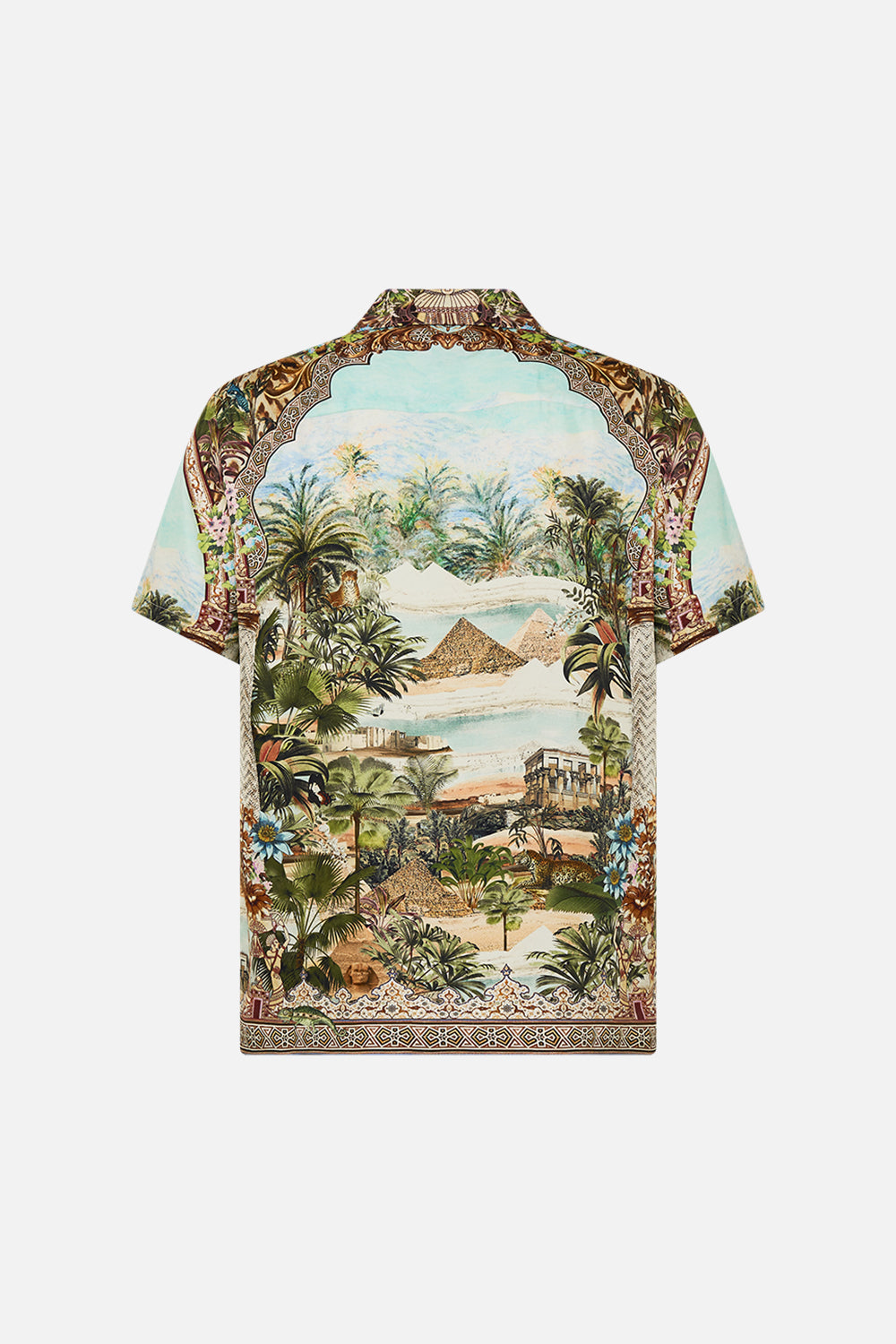 CAMILLA Short Sleeve Camp Collared Shirt in Views of the Valley Print