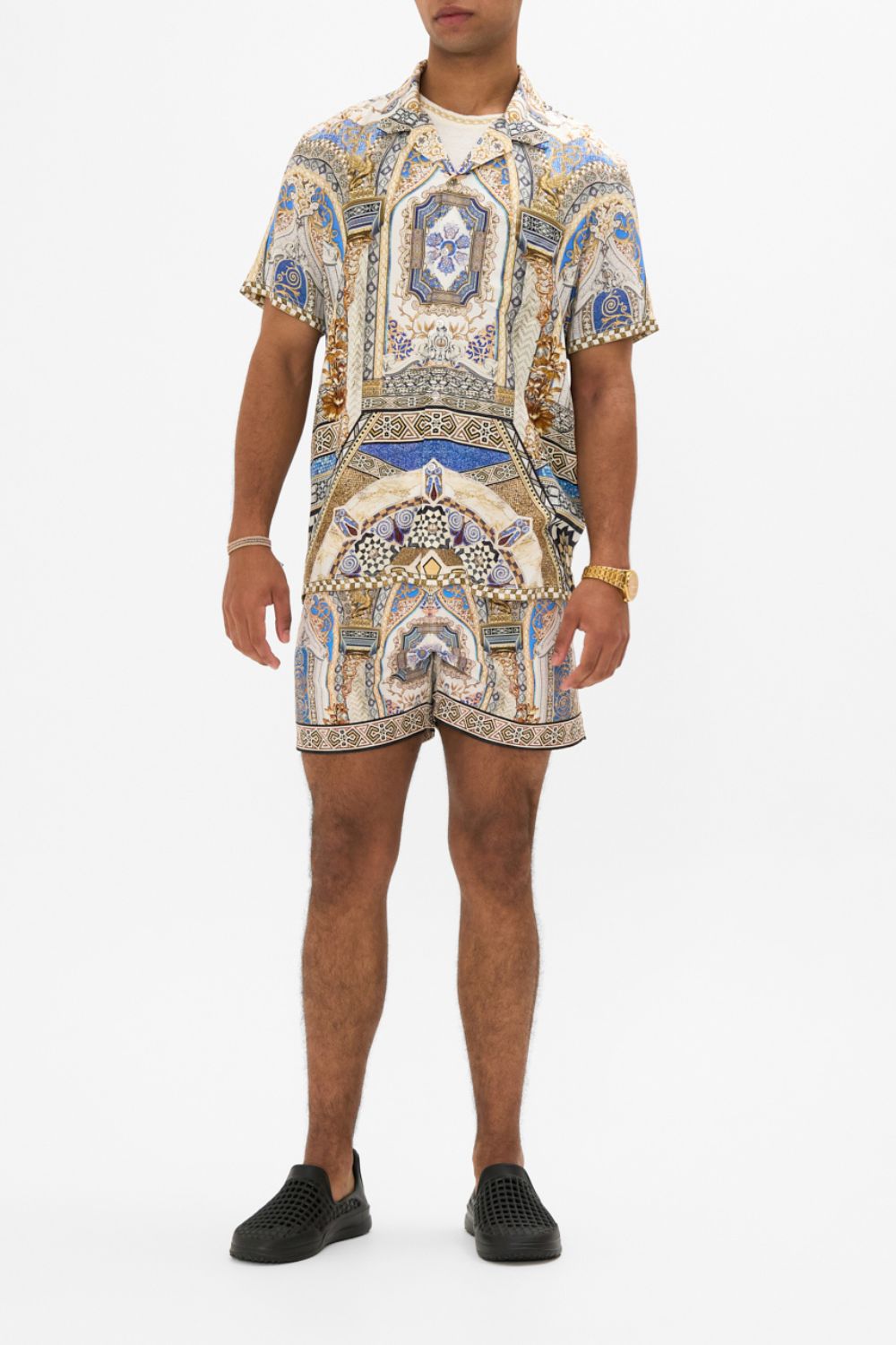 CAMILLA Short Sleeve Camp Collared Shirt in Make Me Your Mosaic Print