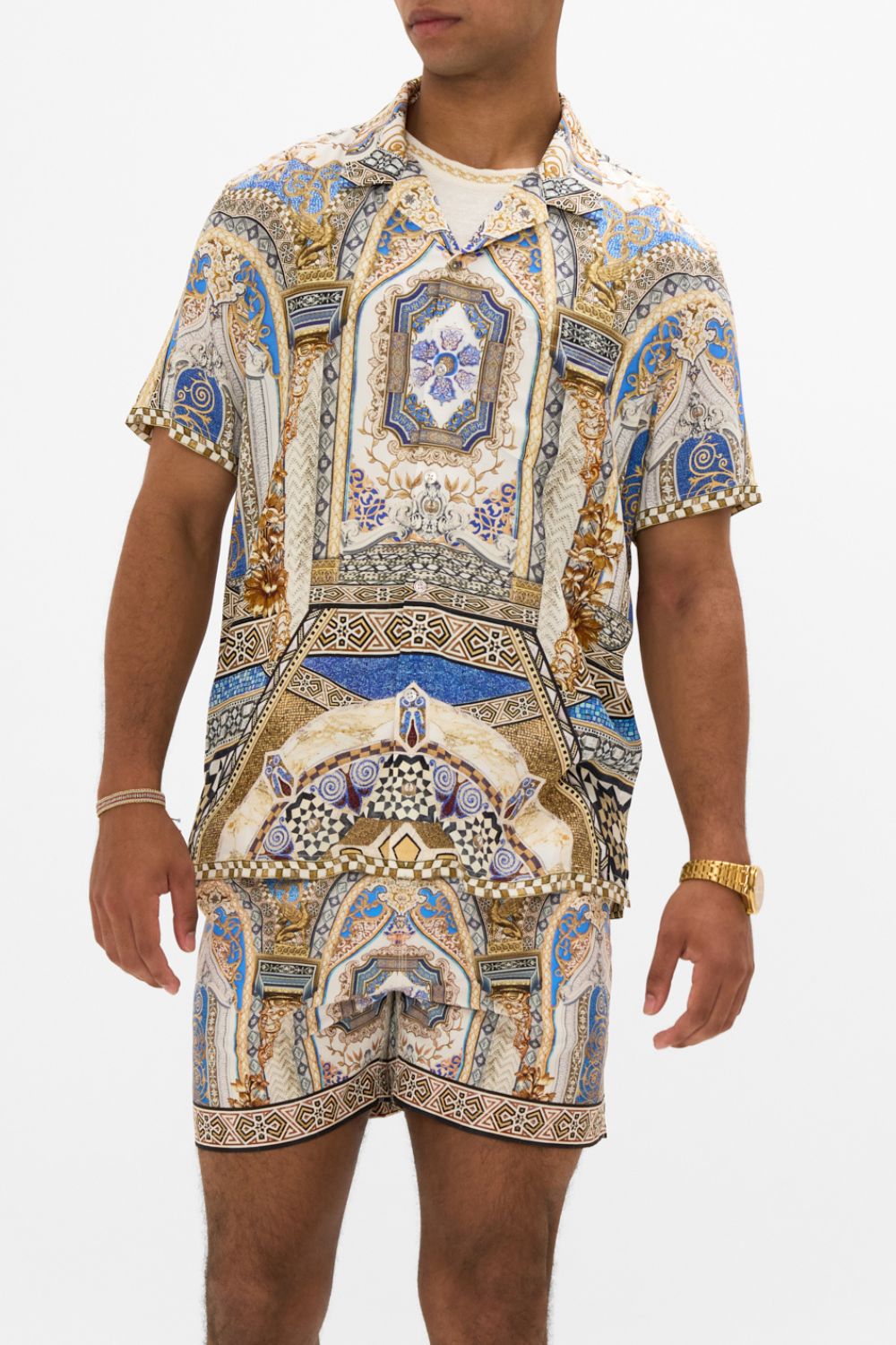 CAMILLA Short Sleeve Camp Collared Shirt in Make Me Your Mosaic Print