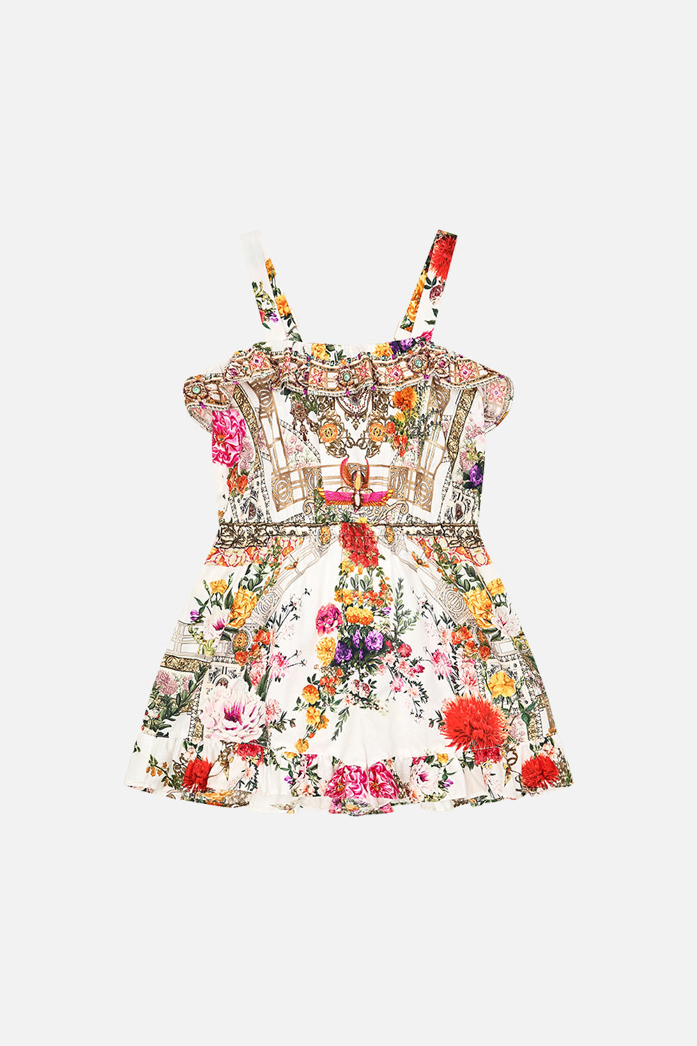Milla By CAMILLA Kids Frill Playsuit With Elastic Waist 4-10 in Egyptian Rose print. 