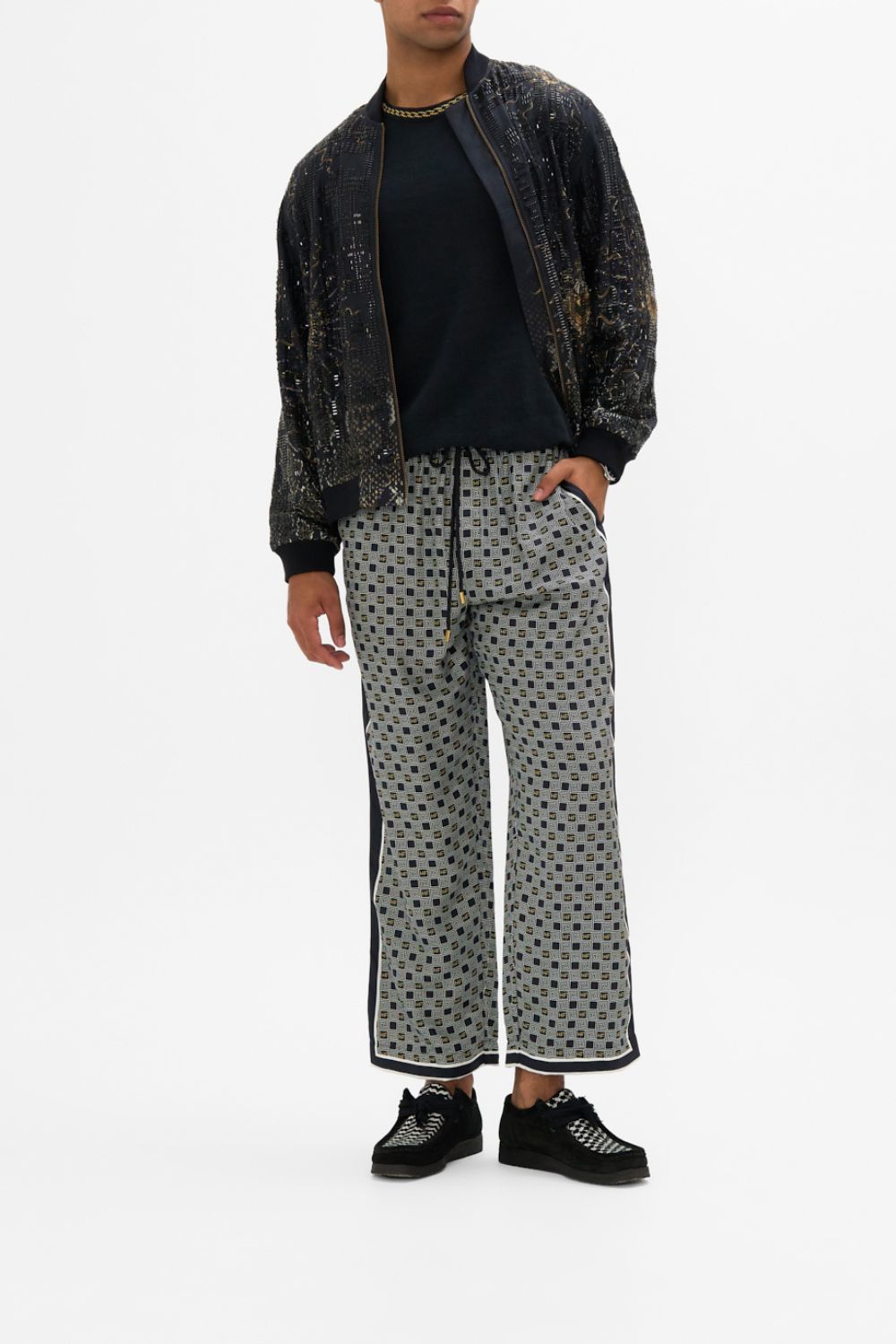 The CAMILLA LOUNGE PANT RIDDLE OF THE SPHINX in our  print.