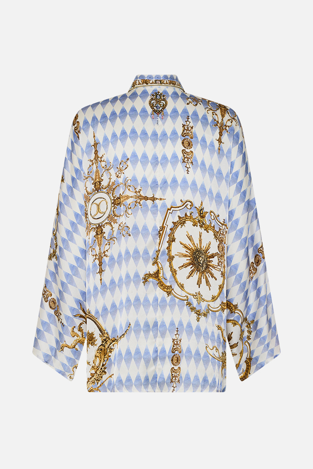 The CAMILLA WIDE SLEEVE BLOUSE THRONE GAMES in our  print.