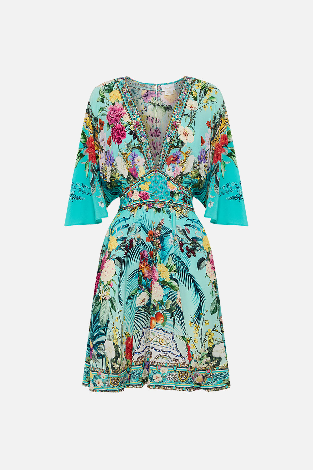 The CAMILLA SHORT WAISTED DRESS GARDENS OF QUELUZ in our  print.