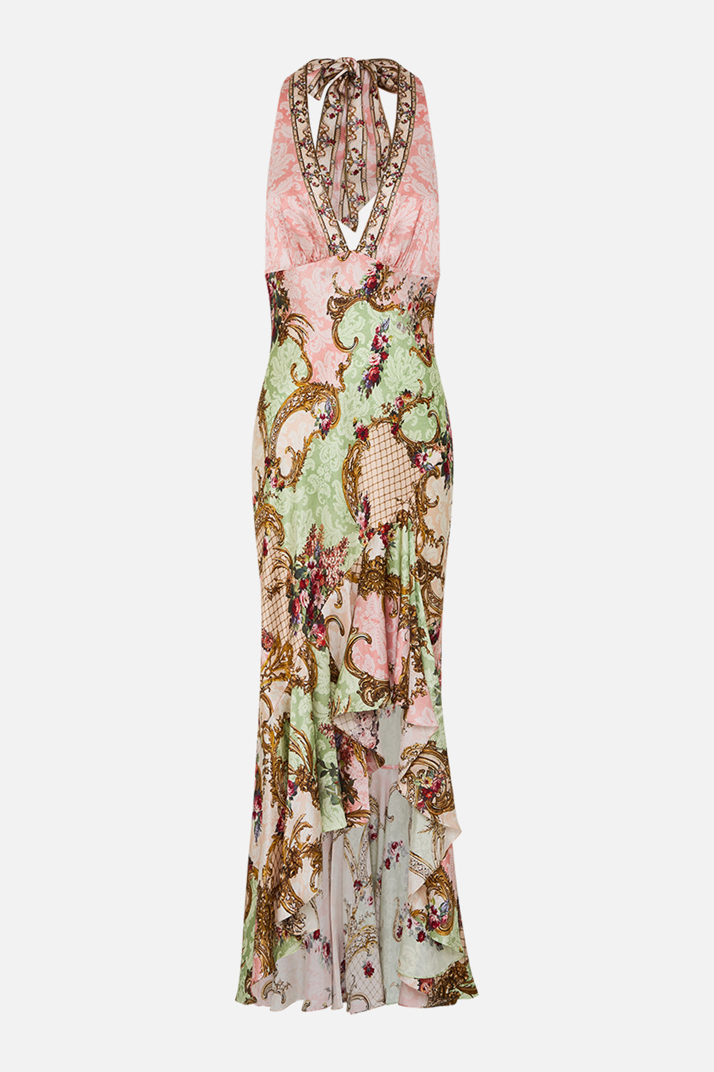 BIAS HALTER DRESS WITH RUFFLE HEM THE QUEENS QUARTERS