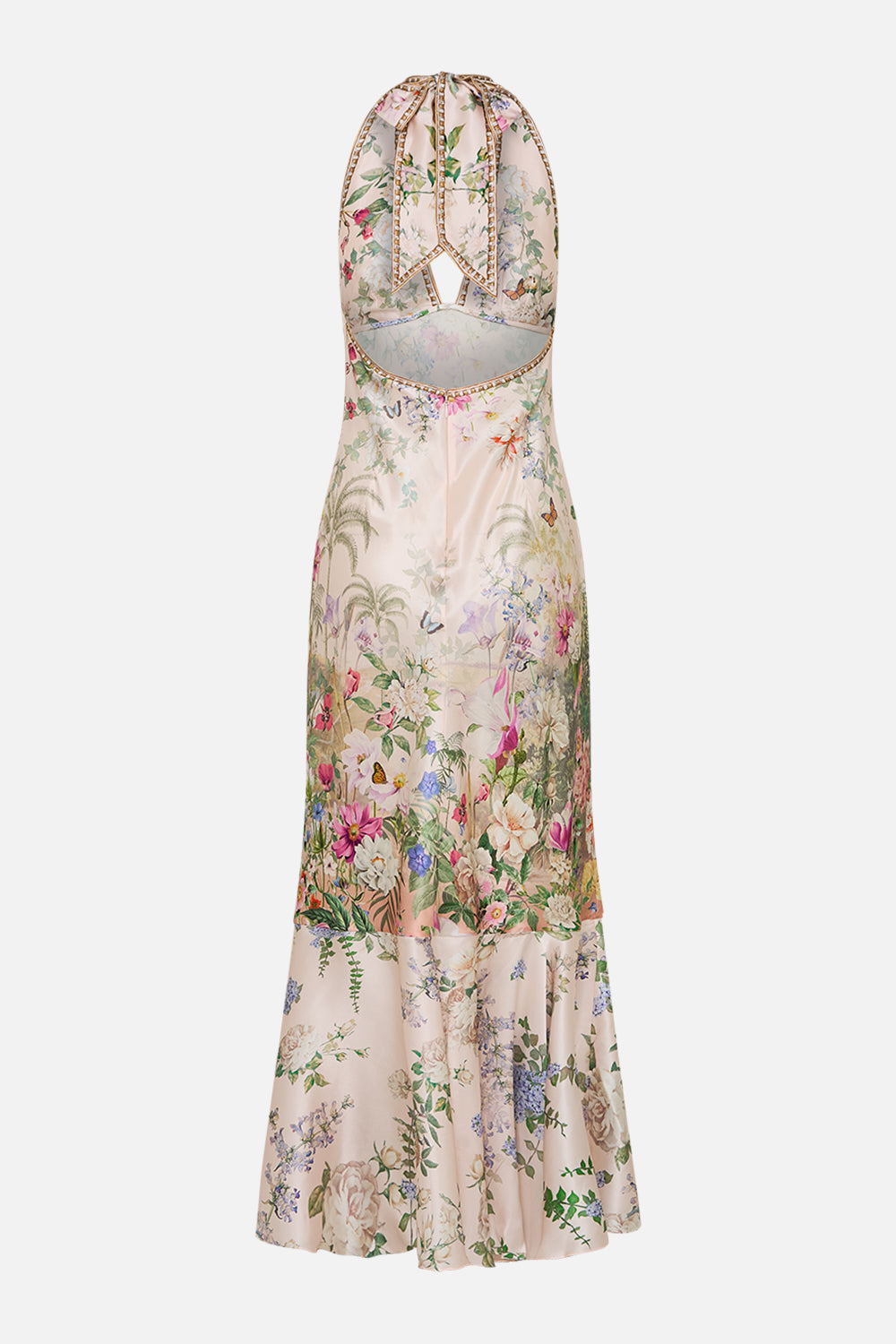 The CAMILLA BIAS HALTER DRESS WITH RUFFLE HEM PALACIO PLAYGROUND in our  print.