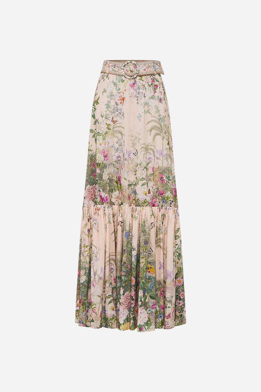 The CAMILLA SKIRT WITH DEEP HEM FRILL AND BELT PALACIO PLAYGROUND in our  print.