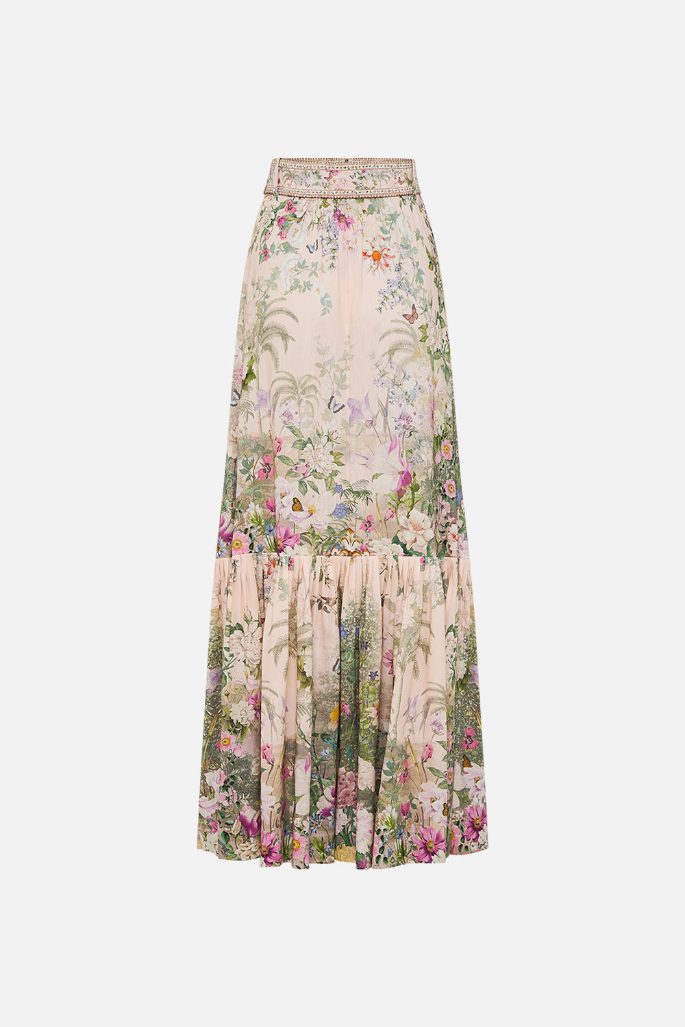 The CAMILLA SKIRT WITH DEEP HEM FRILL AND BELT PALACIO PLAYGROUND in our  print.