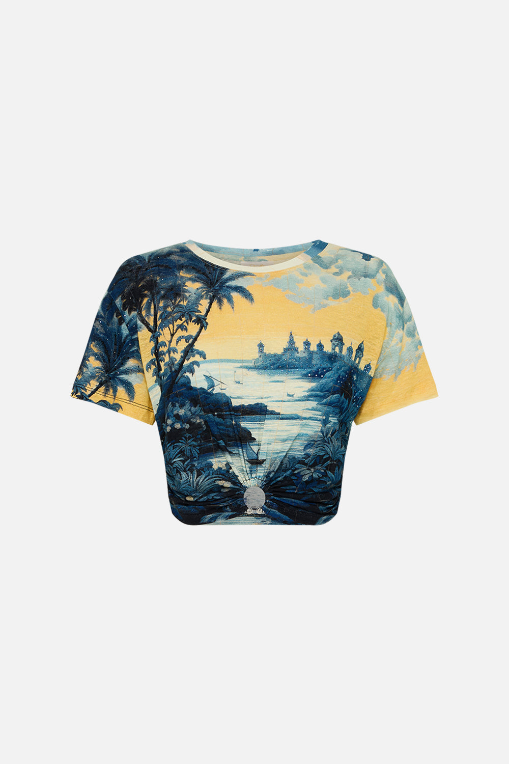 The CAMILLA JERSEY T-SHIRT WITH HARDWARE SONG OF SAINT ANTHONY in our  print.