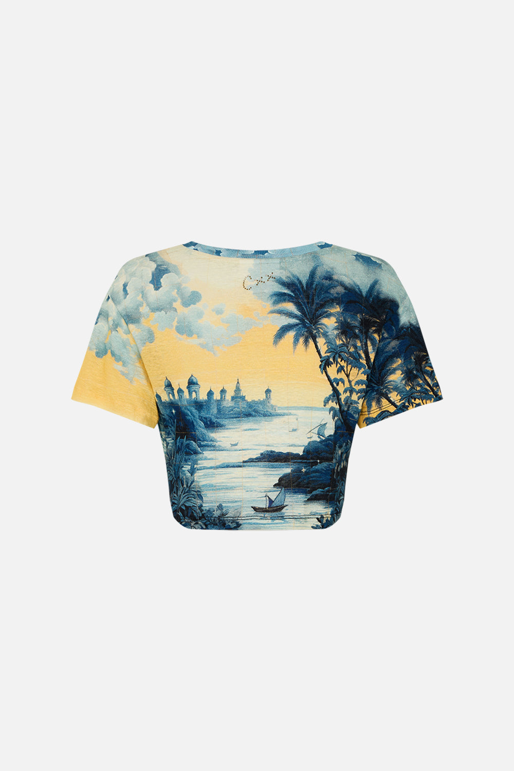 The CAMILLA JERSEY T-SHIRT WITH HARDWARE SONG OF SAINT ANTHONY in our  print.