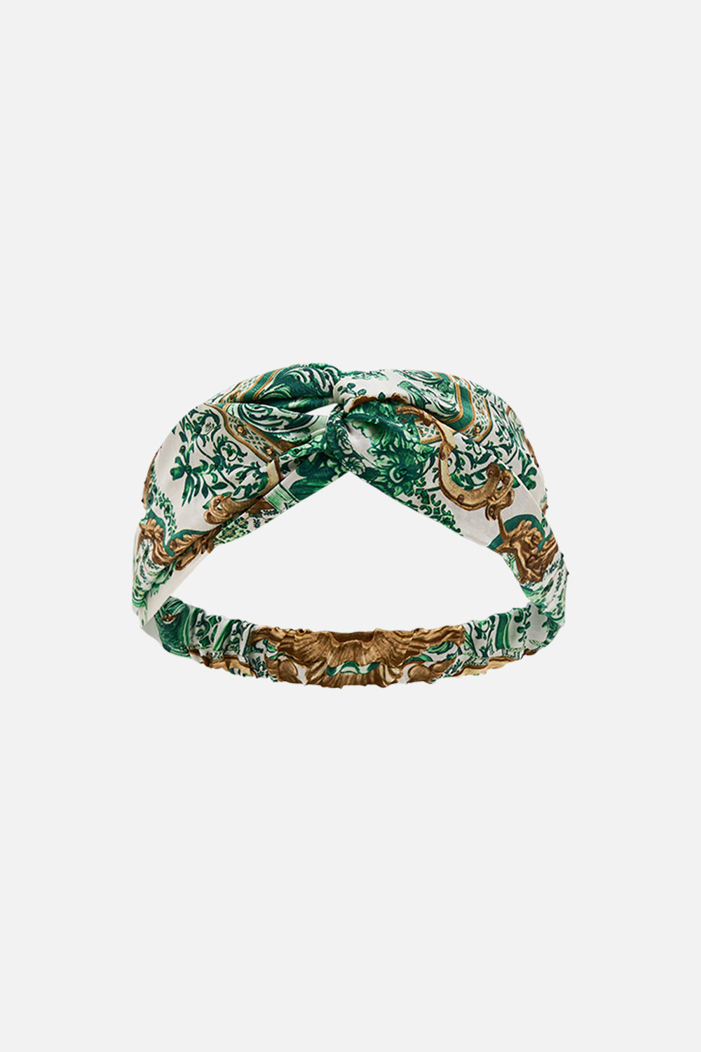 The CAMILLA WOVEN TWIST HEADBAND CORRIDOR OF CALM in our CORRIDOR OF CALM print.