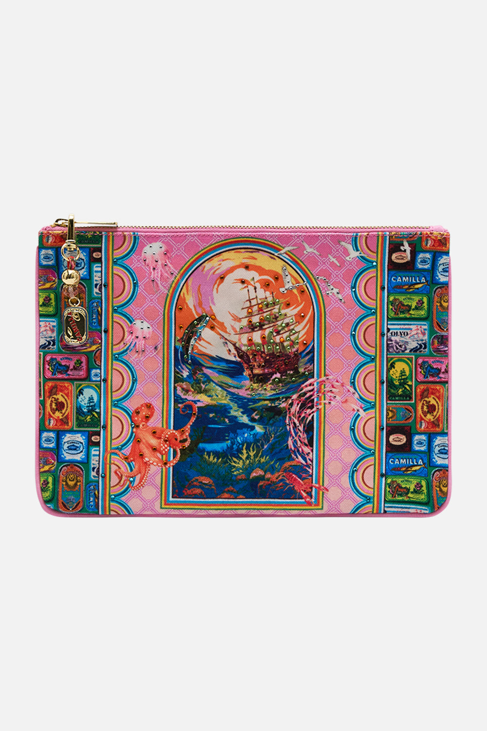 The CAMILLA SMALL CANVAS CLUTCH SALTY SPLENDOUR in our SALTY SPLENDOUR print.