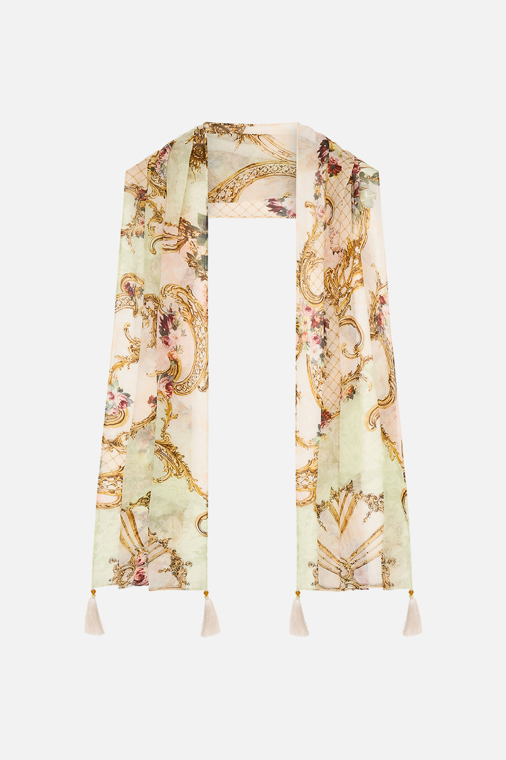 The CAMILLA LONG SCARF THE QUEENS QUARTERS in our THE QUEEN’S QUARTERS print.