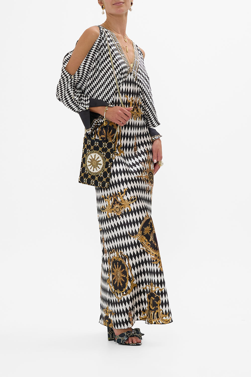 The CAMILLA EMBELLISHED MINI TOTE MONARCHY MANIA in our  print.