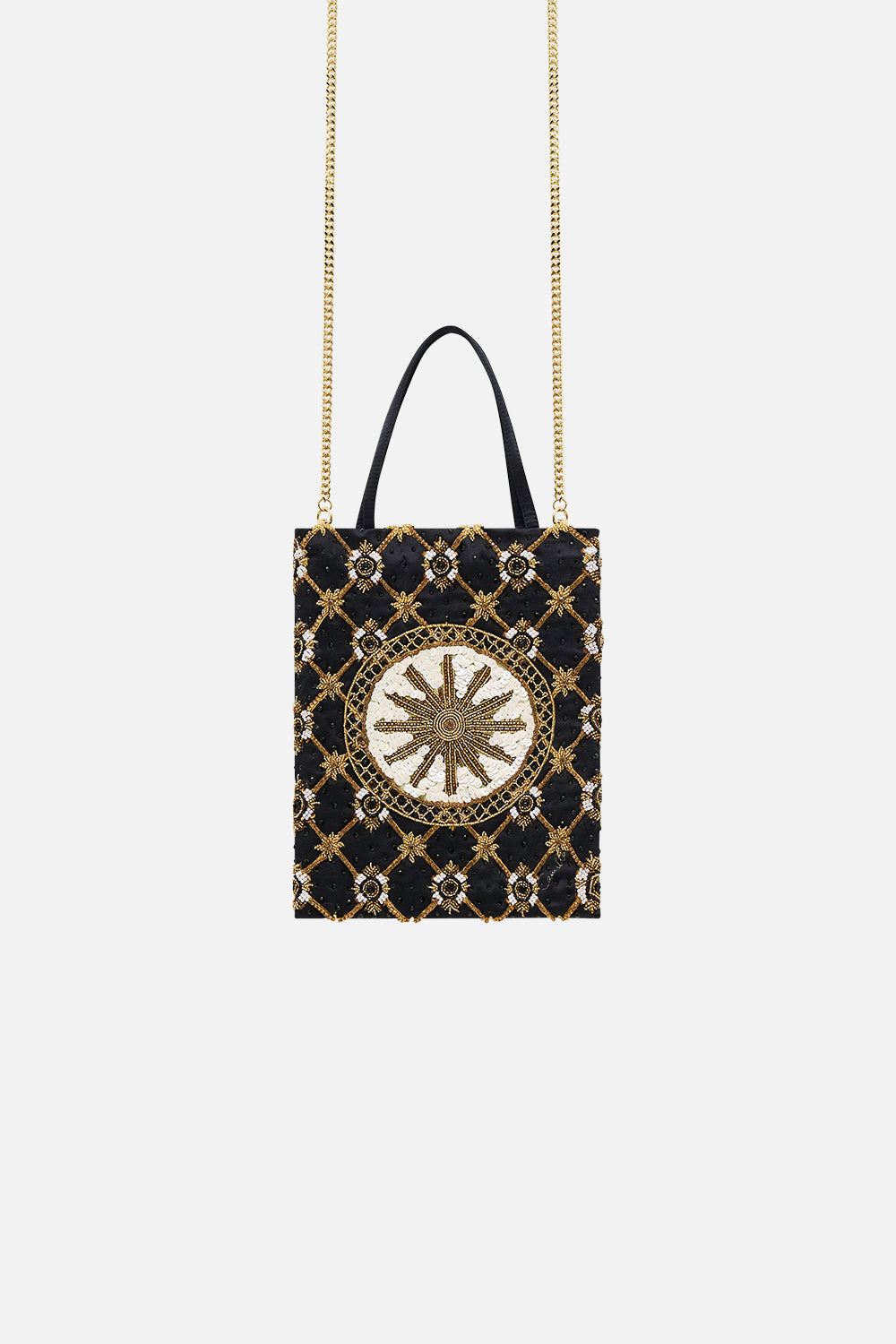 The CAMILLA EMBELLISHED MINI TOTE MONARCHY MANIA in our MONARCHY MANIA print.
