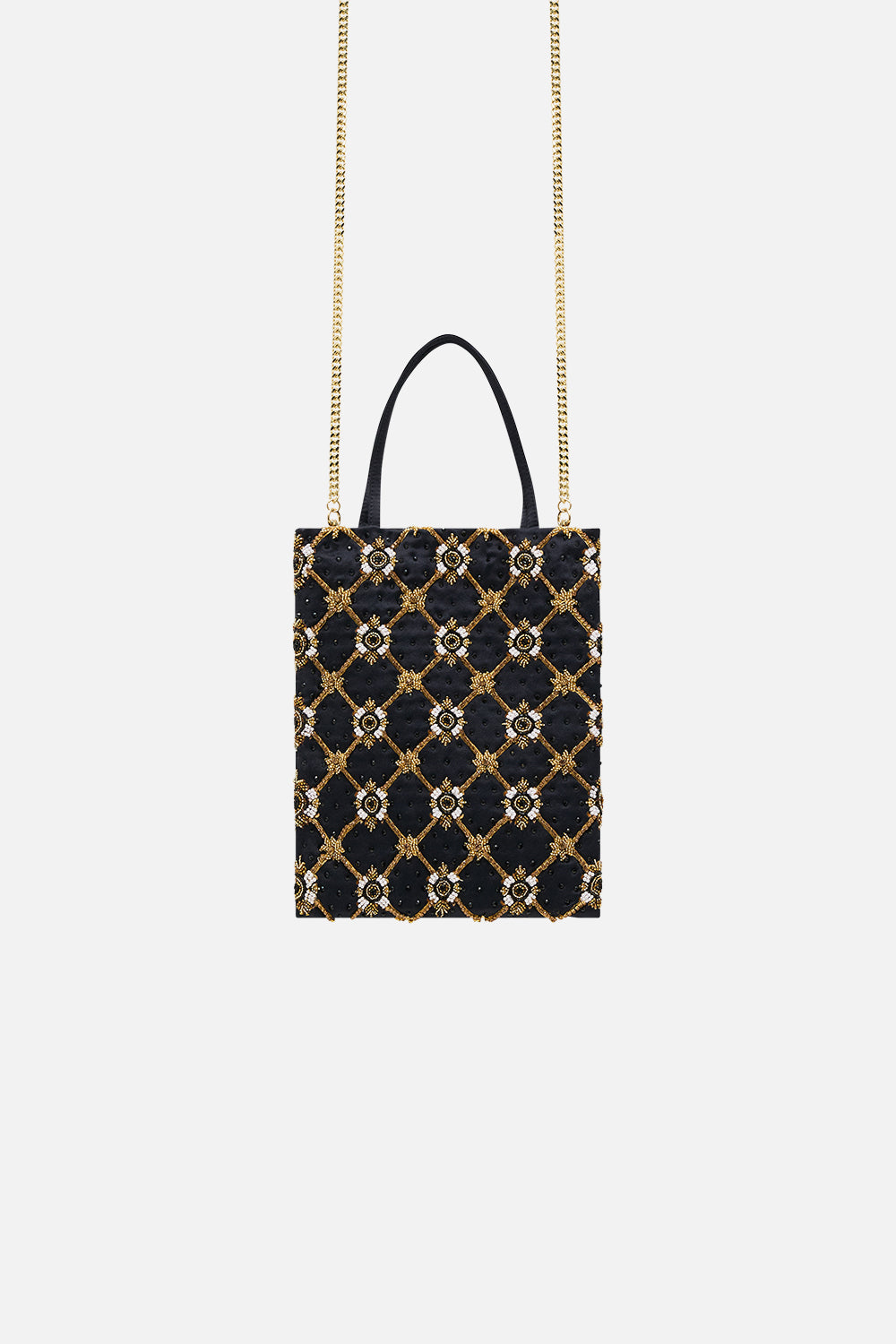 The CAMILLA EMBELLISHED MINI TOTE MONARCHY MANIA in our  print.