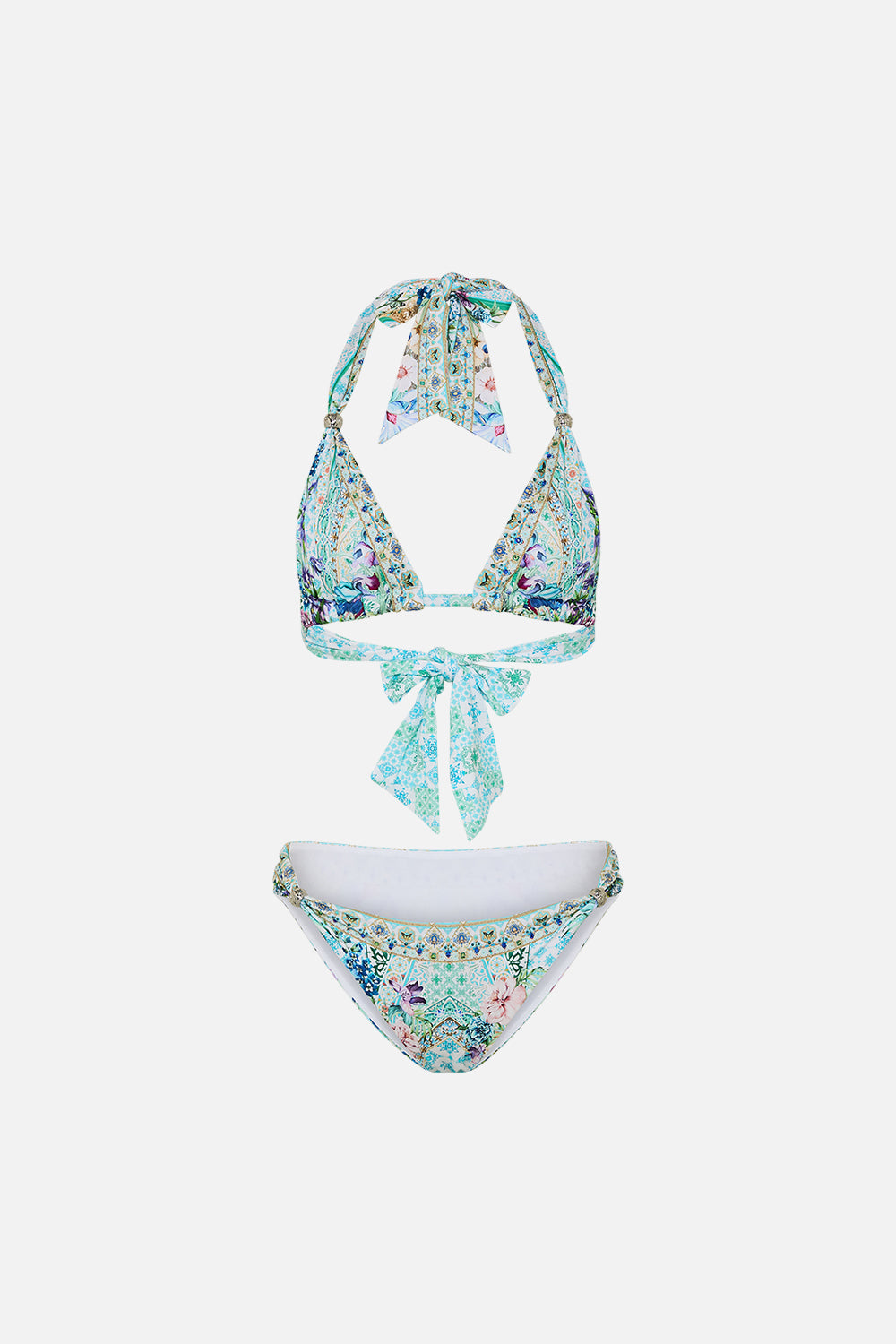 The CAMILLA SOFT TIE BIKINI SET WITH TRIM SUNRISE IN SINTRA in our  print.