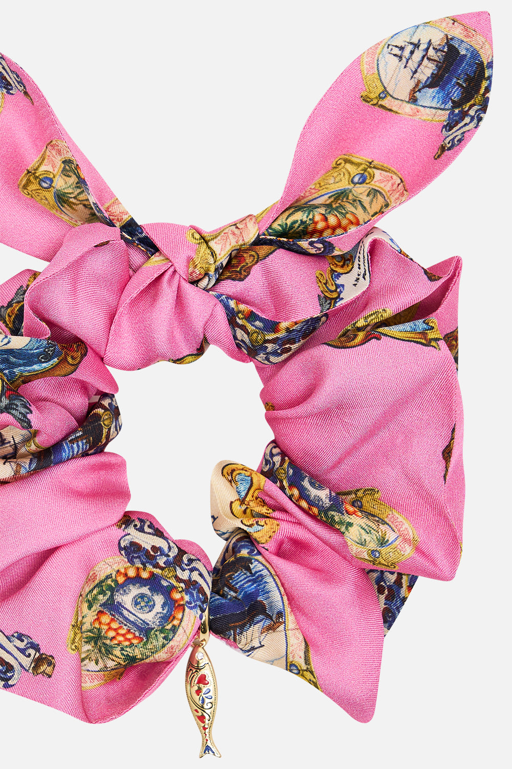 The CAMILLA SCRUNCHIE WITH TRINKET SALTY SPLENDOUR in our  print.