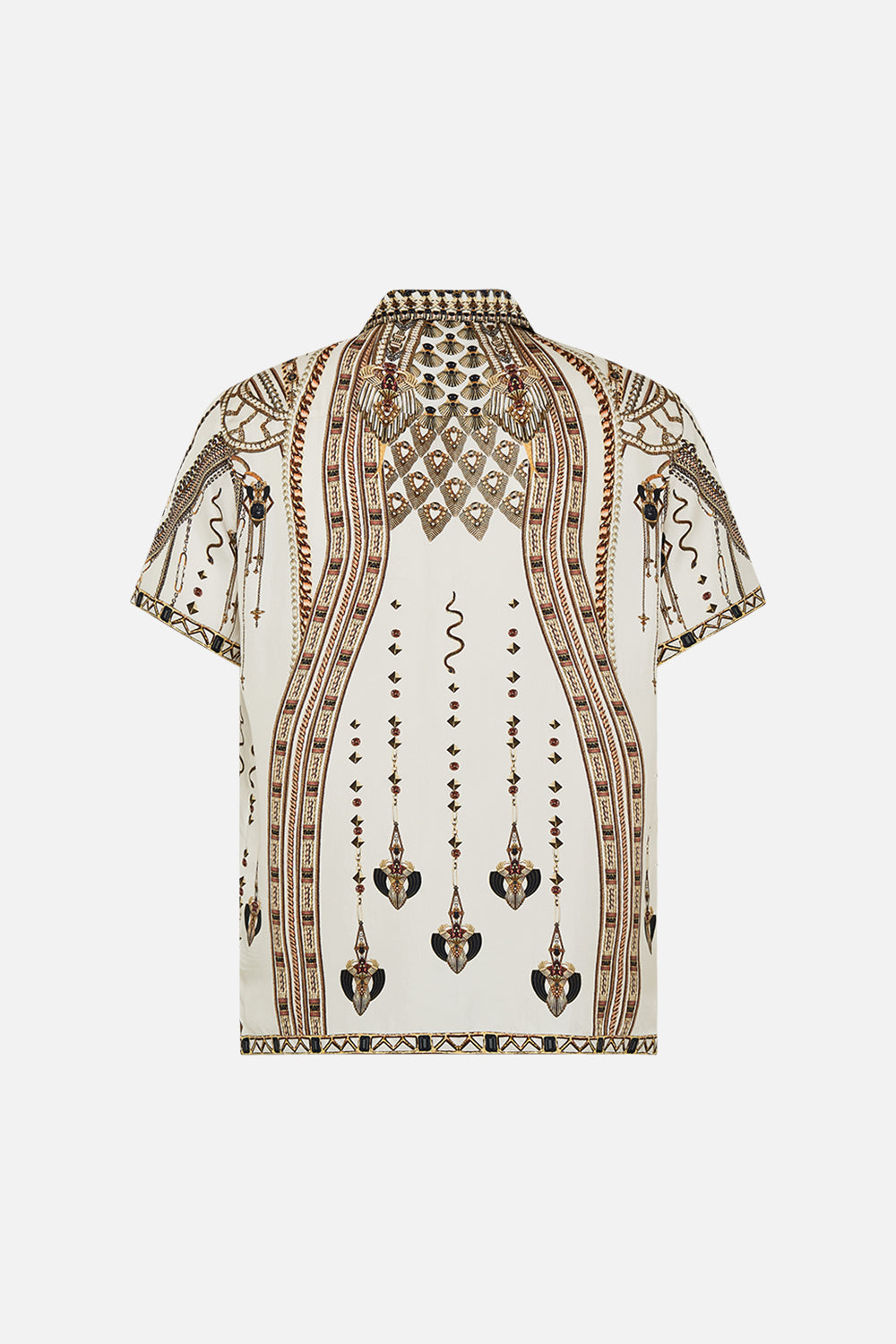 The CAMILLA SHORT SLEEVE CAMP COLLARED SHIRT GODDESS ENERGY in our  print.