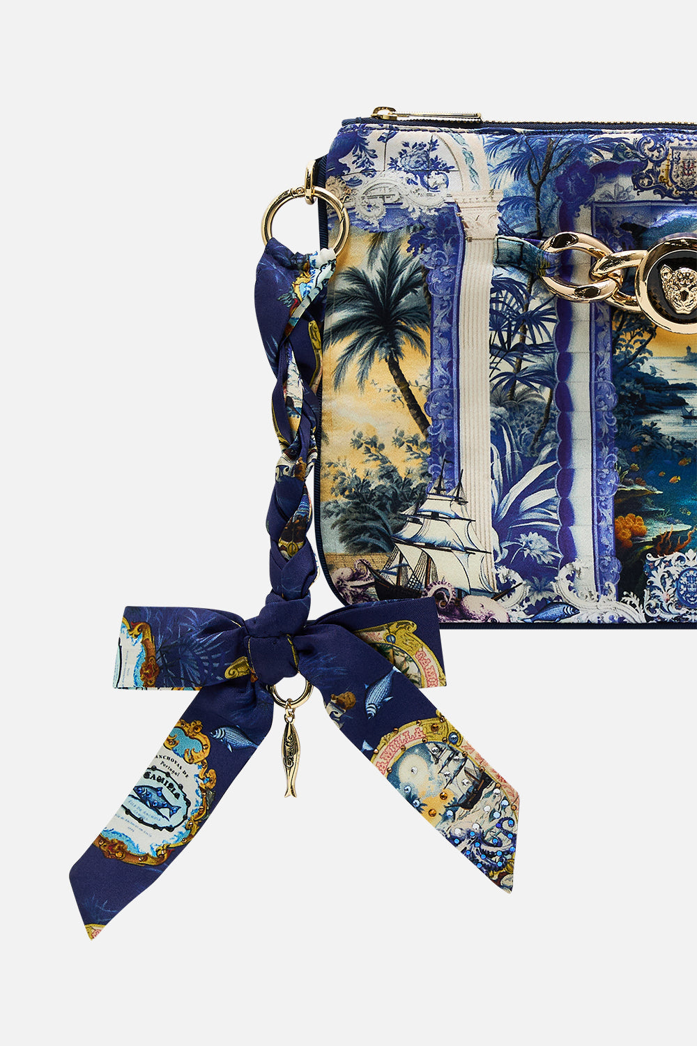 The CAMILLA BRAIDED STRAP CLUTCH SONG OF SAINT ANTHONY in our  print.