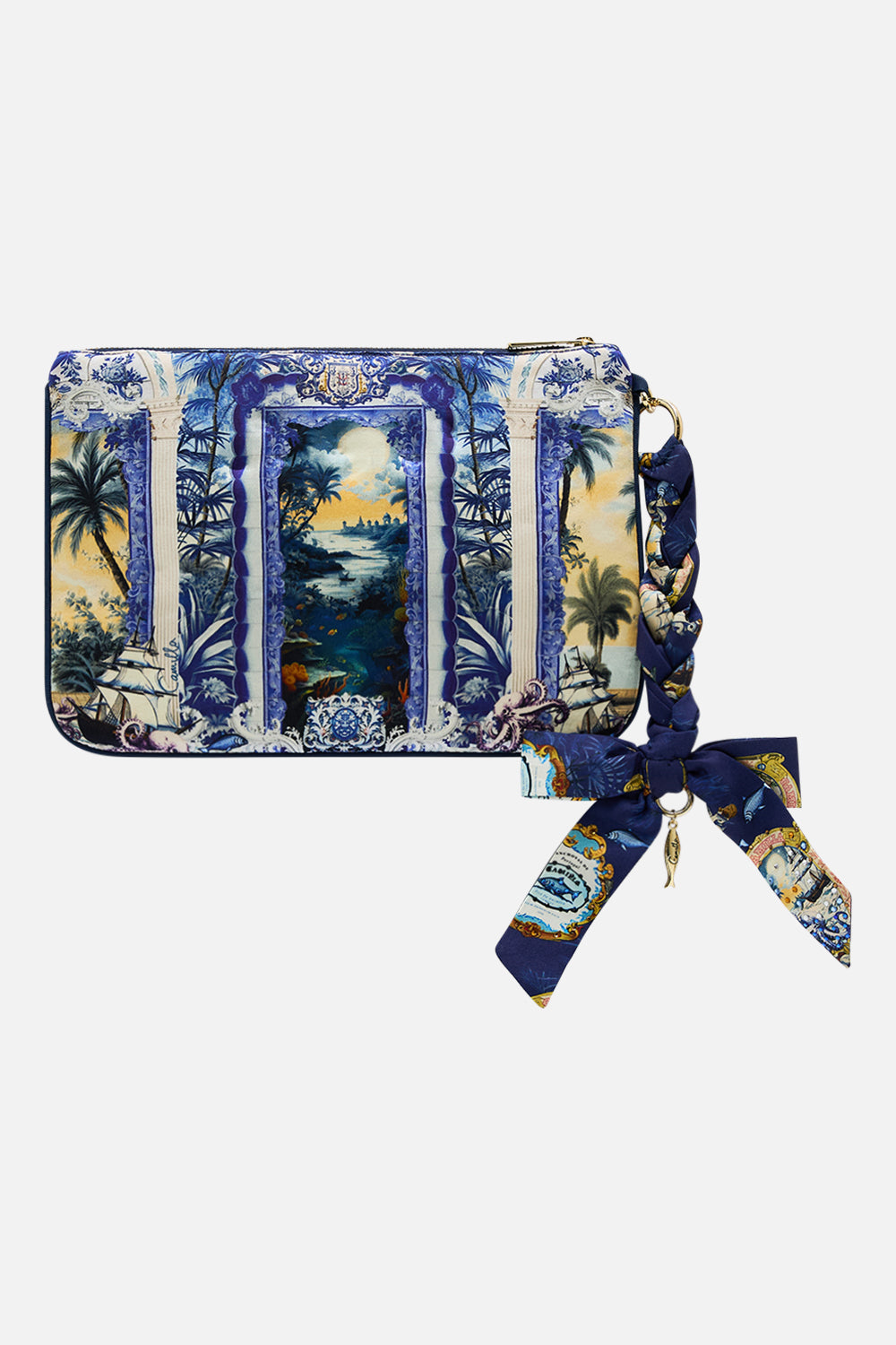 The CAMILLA BRAIDED STRAP CLUTCH SONG OF SAINT ANTHONY in our  print.