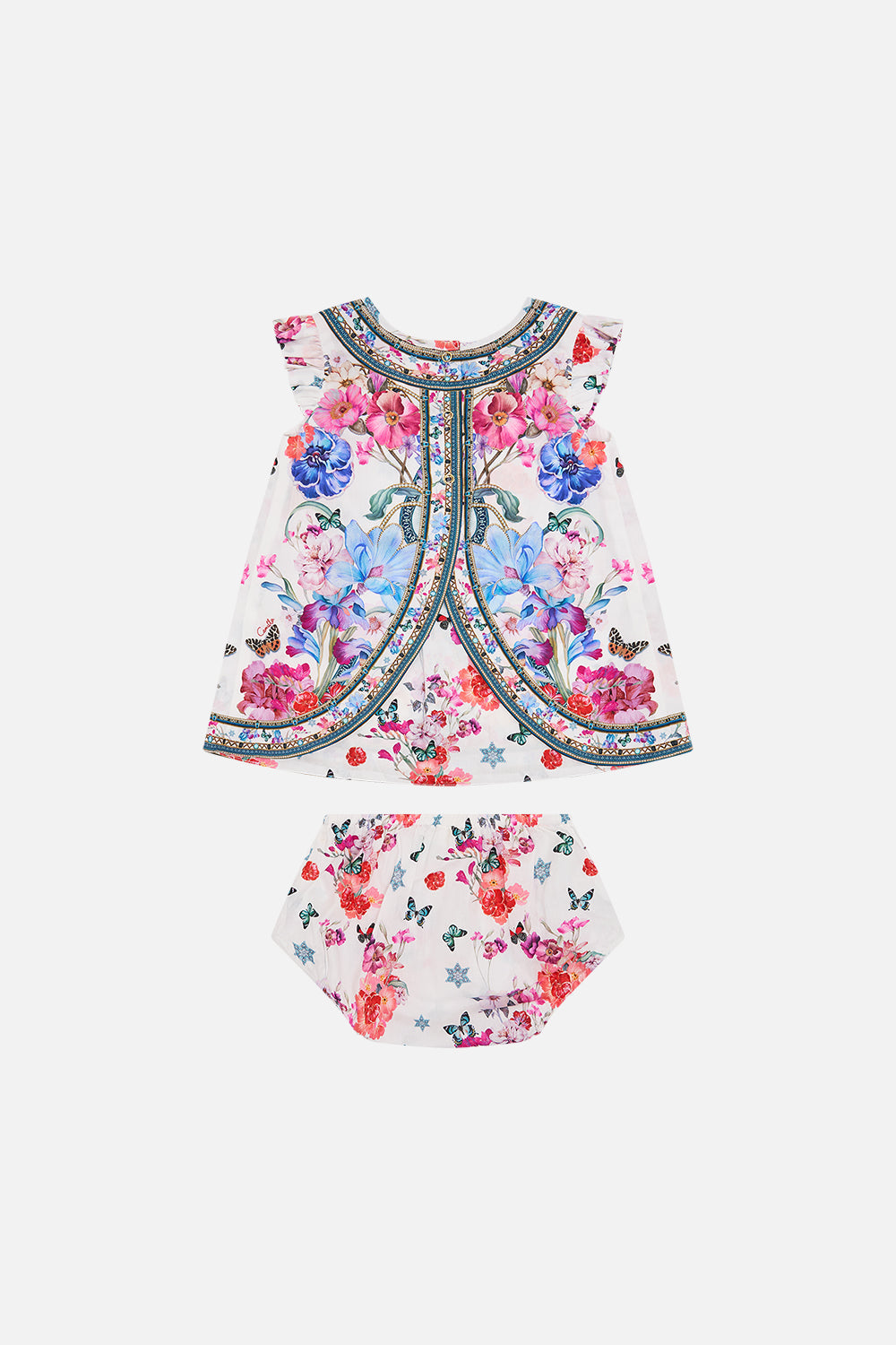 The CAMILLA BABIES TOP AND BLOOMER SET MONSERRATE MAGIC in our  print.