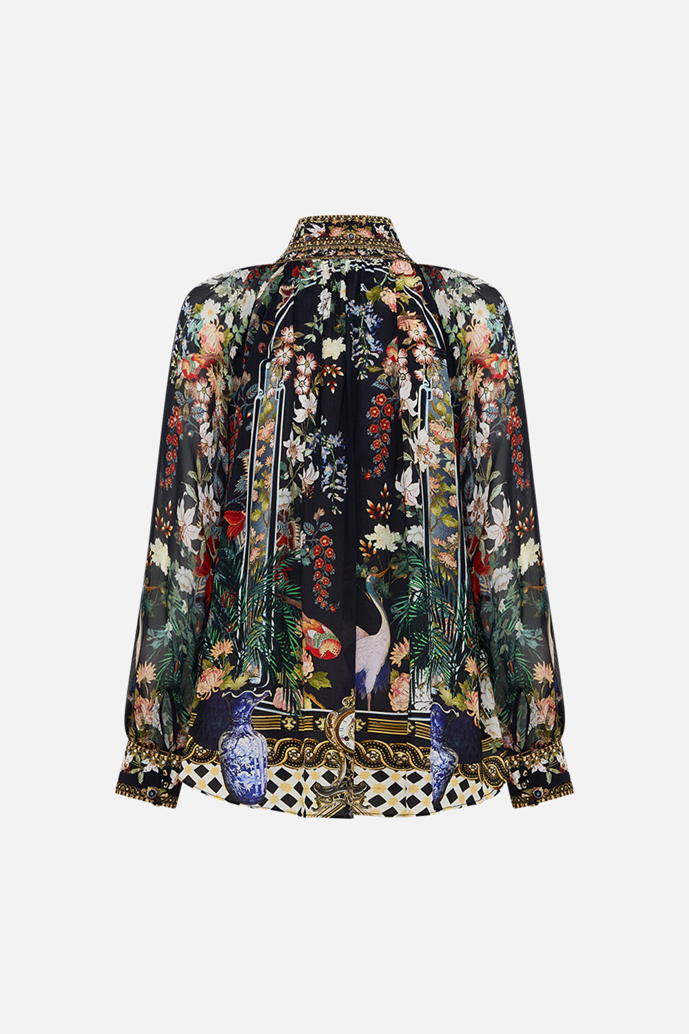 The CAMILLA RAGLAN BUTTON UP SHIRT PALACIO POETRY in our  print.