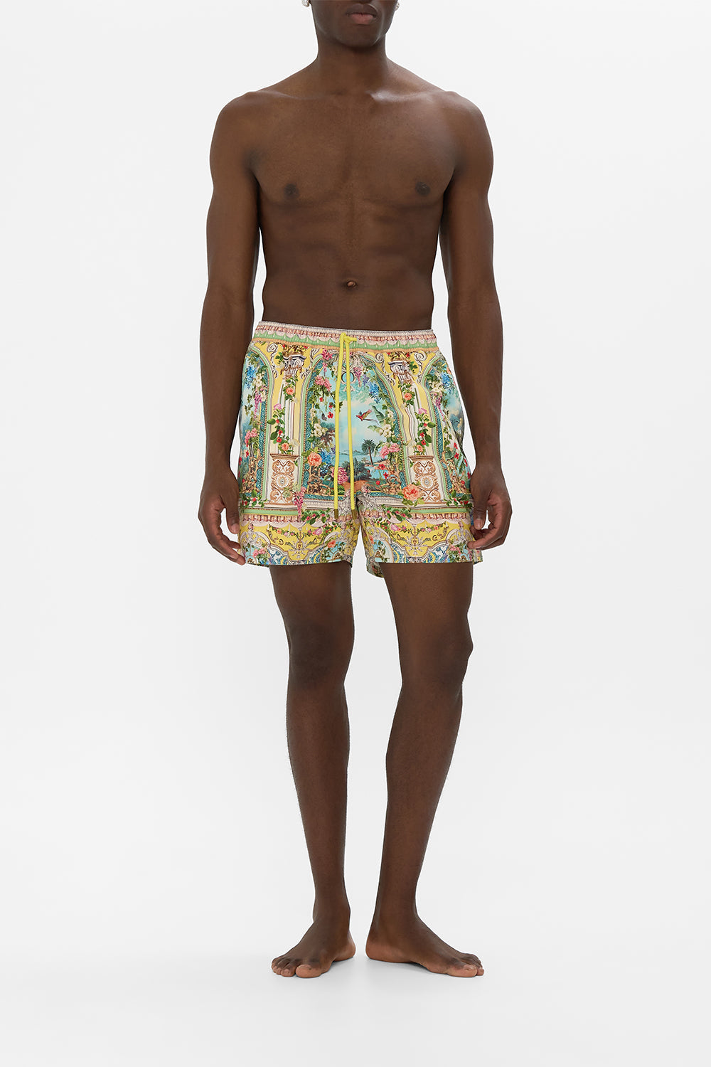 The CAMILLA mid length boardshort with elastic waist from our print tales of Topkapi palace