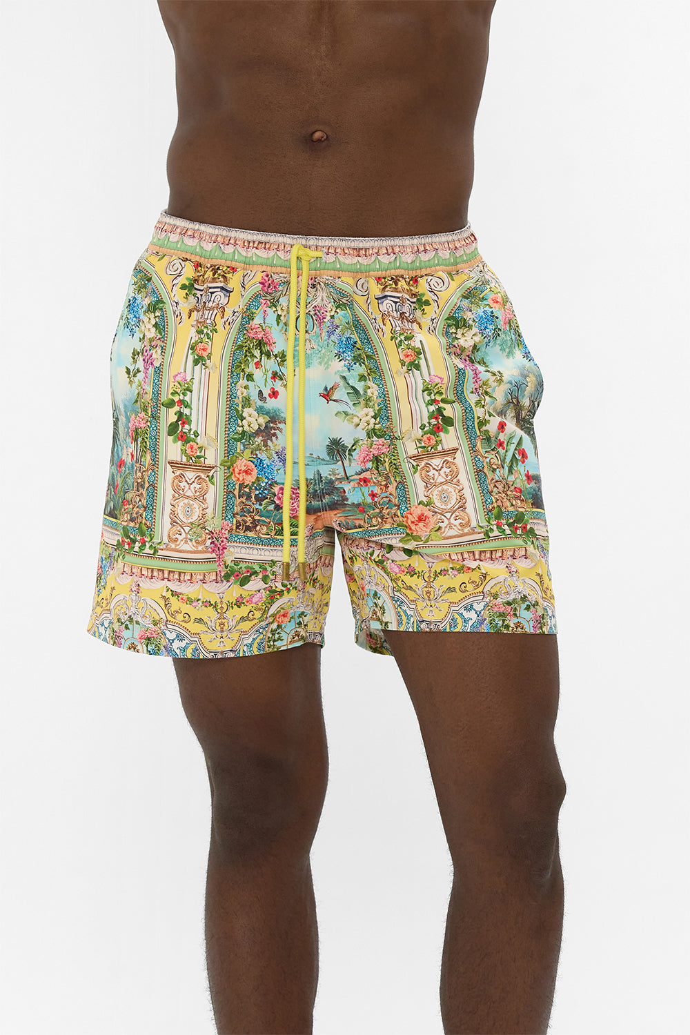The CAMILLA mid length boardshort with elastic waist from our print tales of Topkapi palace