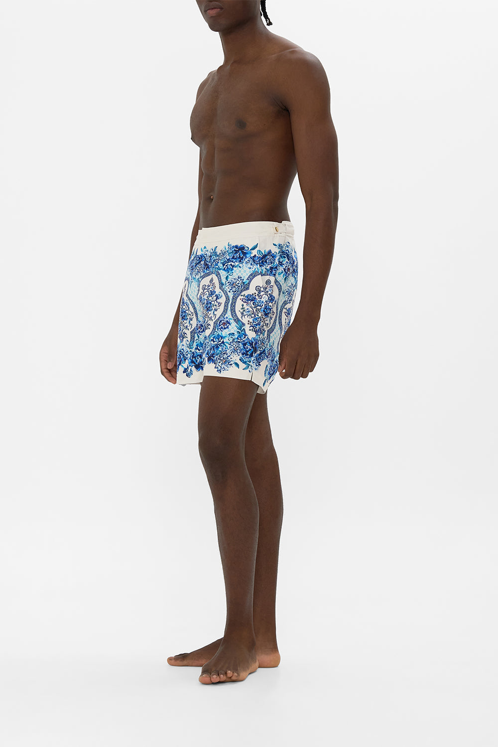 The CAMILLA MID LENGTH BOARDSHORT WITH FIXED WAIST A CERAMIC GARDEN in our  print.