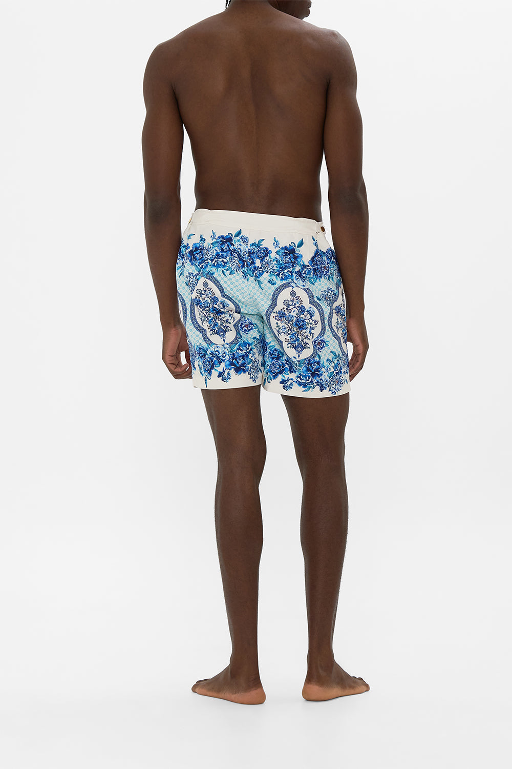 The CAMILLA MID LENGTH BOARDSHORT WITH FIXED WAIST A CERAMIC GARDEN in our  print.