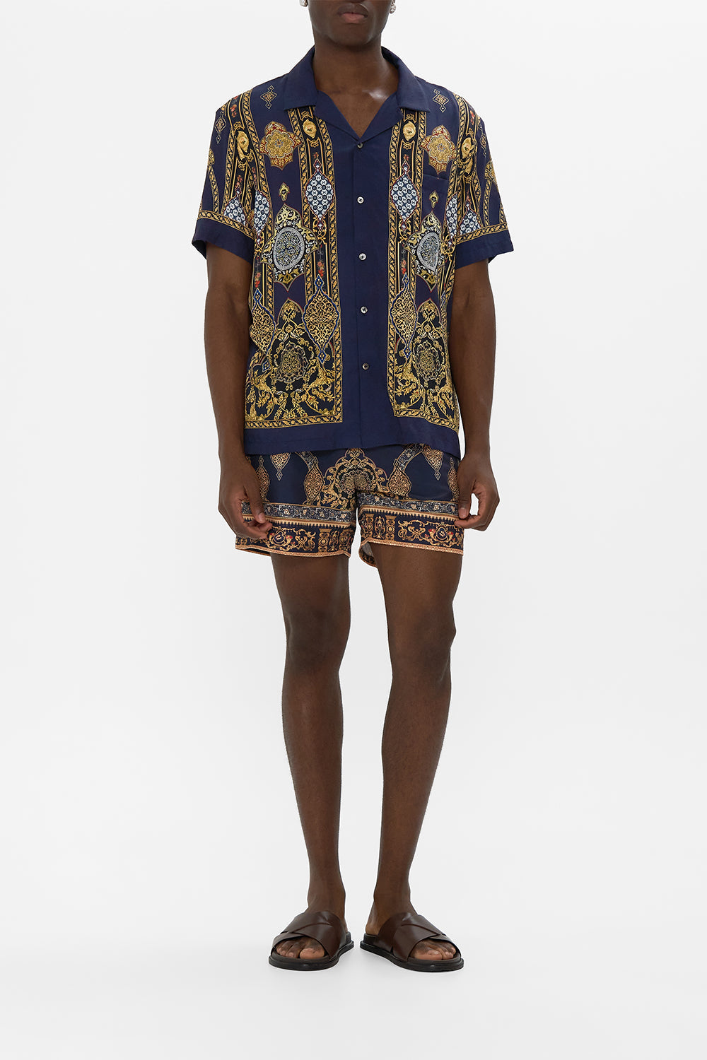 The CAMILLA SHORT SLEEVE CAMP COLLARED SHIRT THE IMPERIAL GATE in our THE IMPERIAL GATE print.