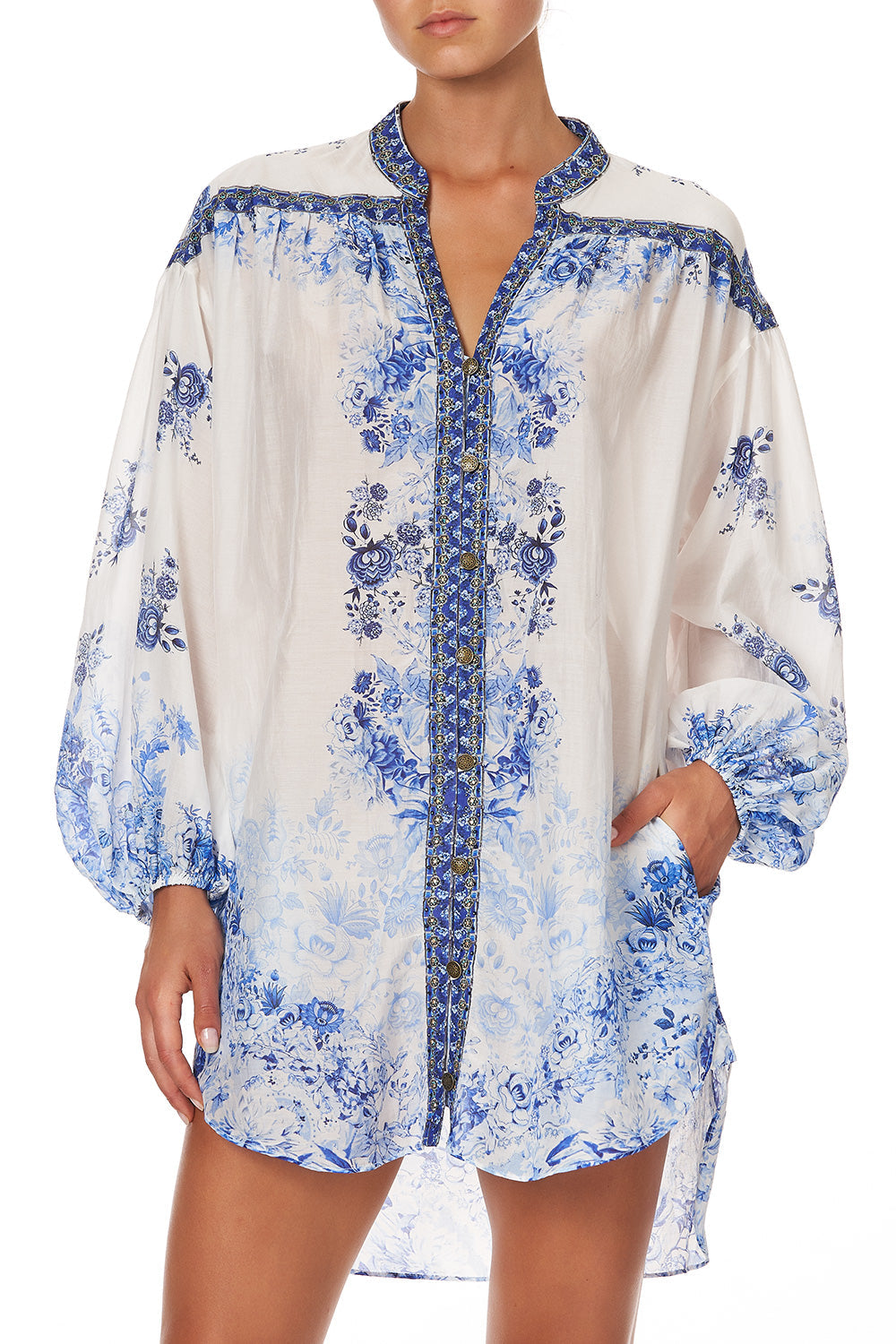 BLOUSON SLEEVE SHIRT DRESS HIGH TEA