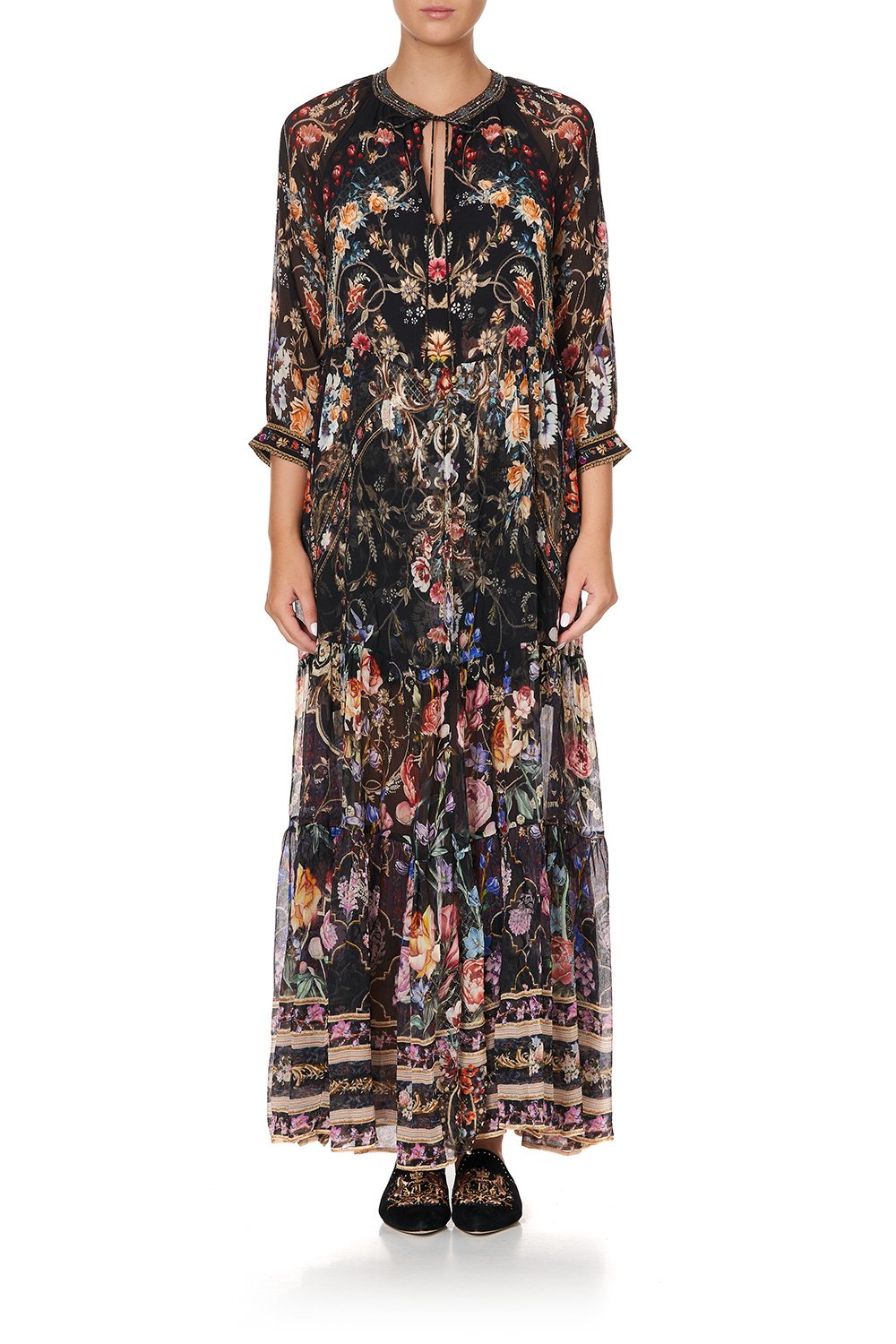 LONG GATHERED PANEL DRESS BLUSHING MANOR