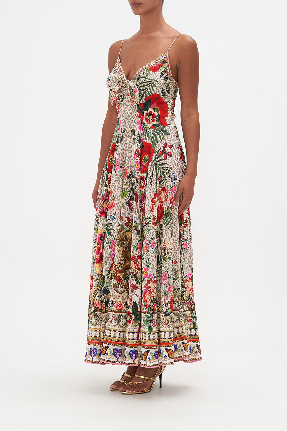 LONG DRESS WITH TIE FRONT LEOS BOUQUET