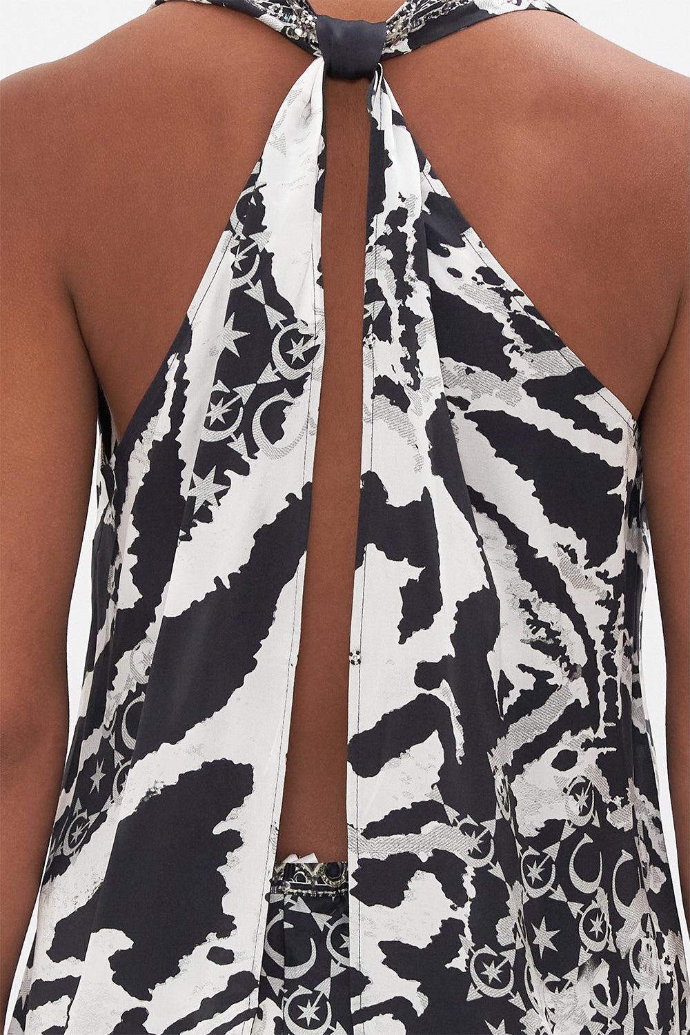 V NECK TOP WITH KNOT BACK FELINE FANTASY