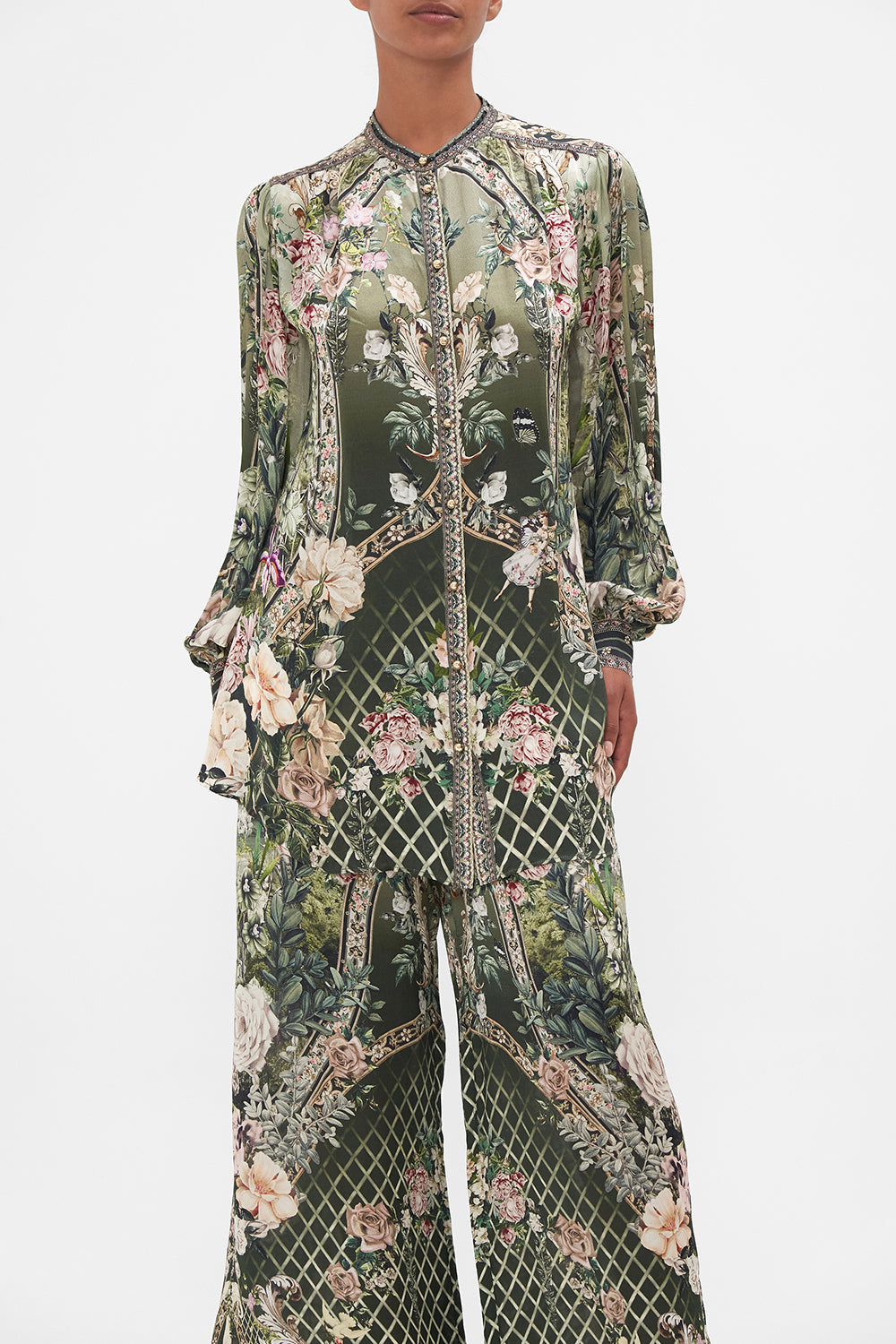 BLOUSON SLEEVE BLOUSE WITH YOKE GARDEN OF GOOD FORTUNE