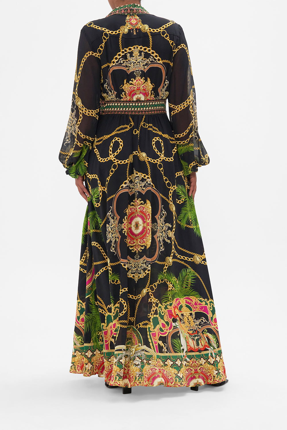 WAISTBAND LONG DRESS WITH COLLAR JEALOUSY AND JEWELS