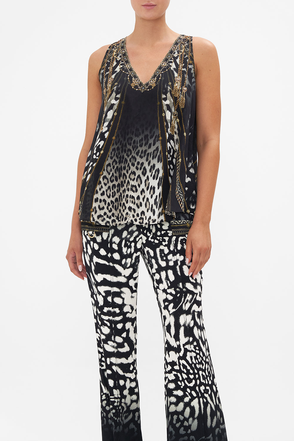 V NECK BUTTON BACK TOP UNTAMED ROYALTY