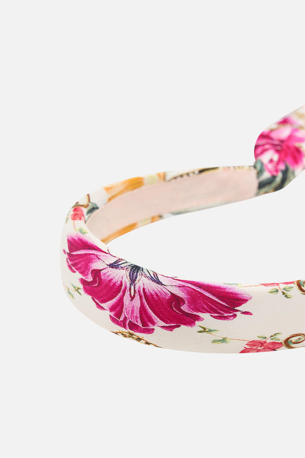 Detail view of CAMILLA silk head in Destiny Calling floral print 