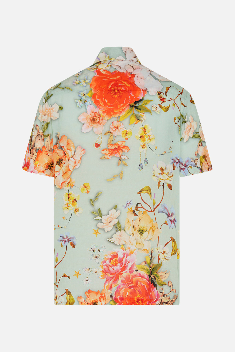 Back product view of Hotel Franks by CAMILLA mens floral short sleeved camp collared shirt in Talk The Walk print