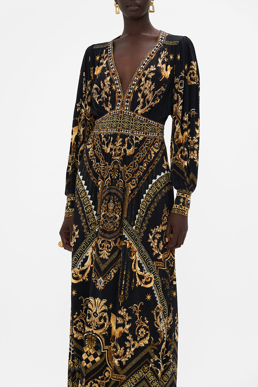 V NECK WAISTED JERSEY DRESS DUOMO DYNASTY