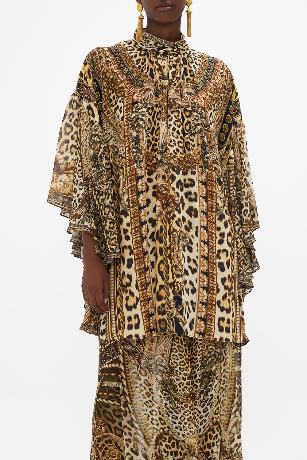 HIGH NECK RUFFLE SLEEVE BLOUSE STANDING OVATION